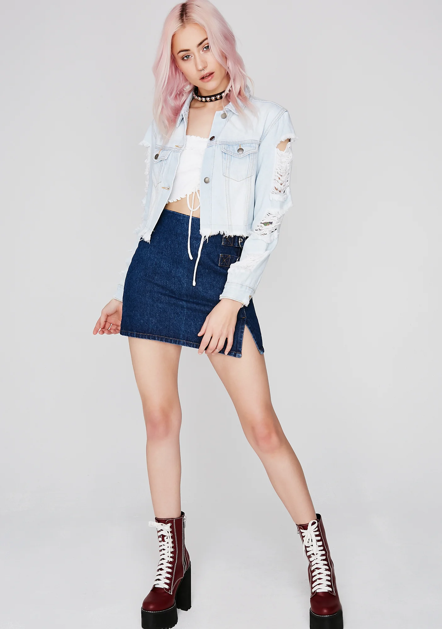 Sky In Distress Crop Denim Jacket - Image 3