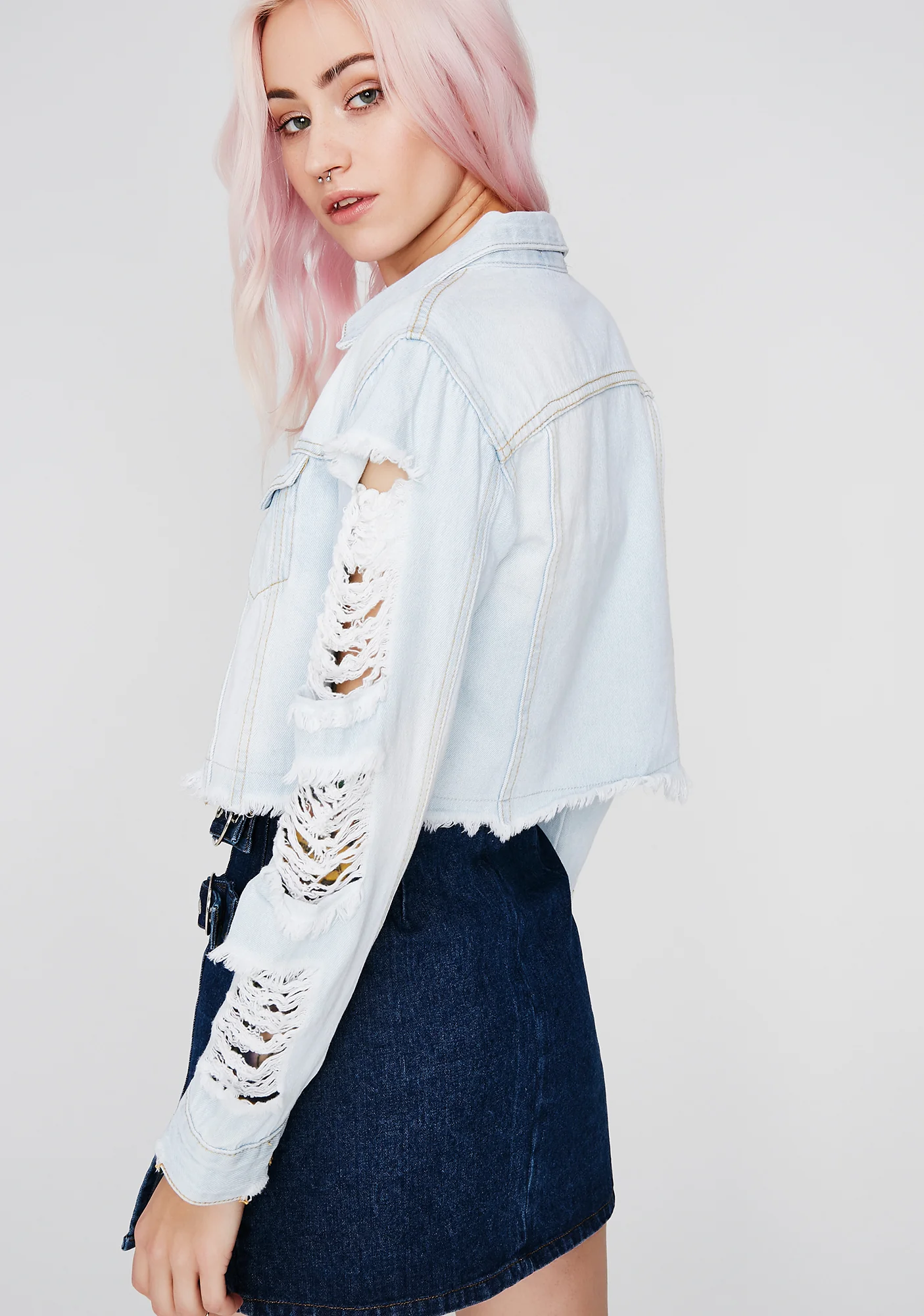 Sky In Distress Crop Denim Jacket - Image 4