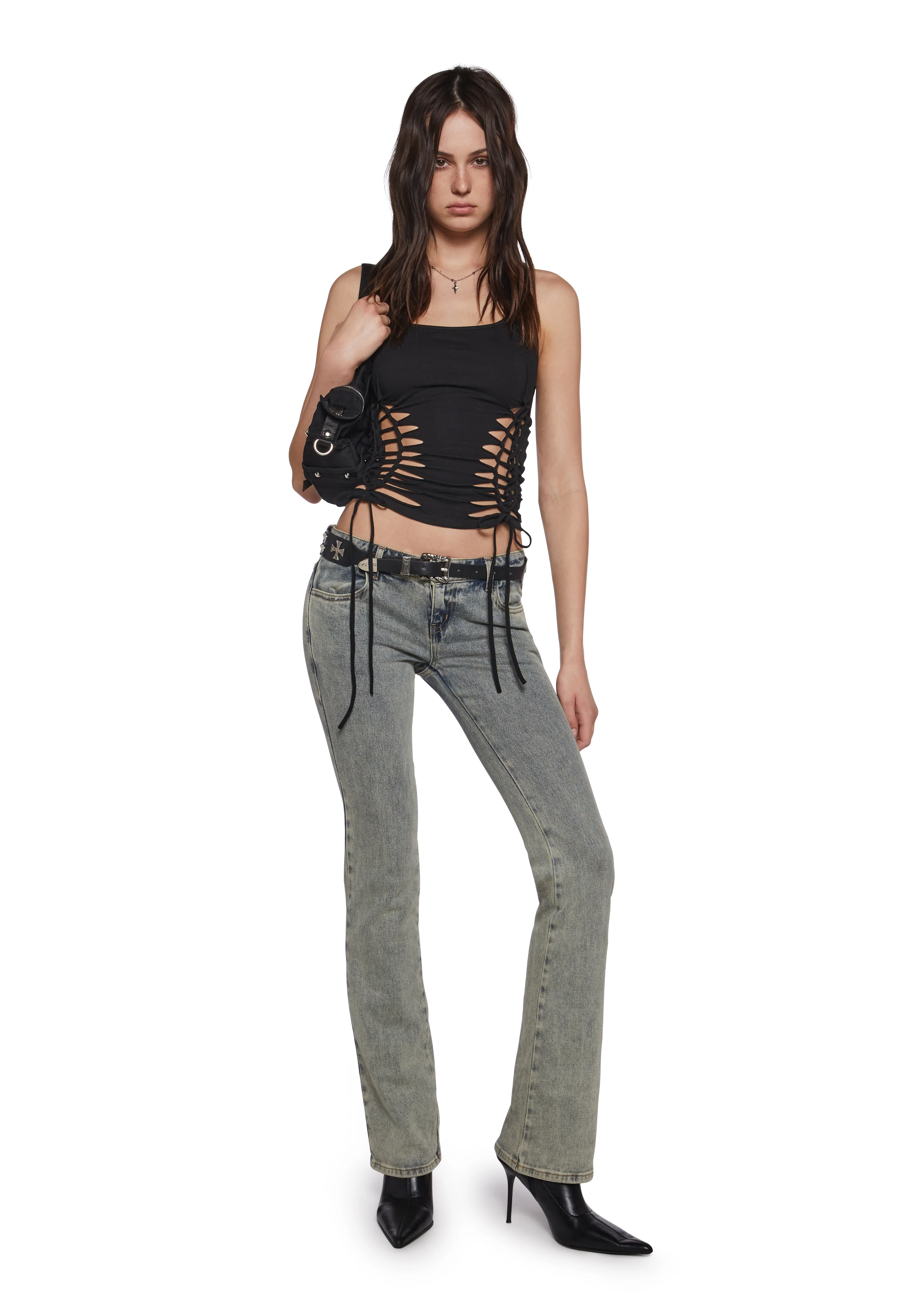 Sightseeing Slashed Tank Top - Black - Image 2