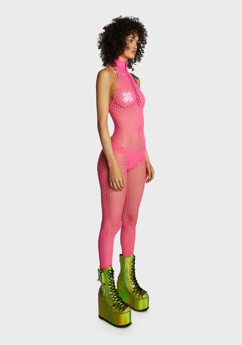 Sleepless Fever Zip Bodystocking - Neon Pink - Image 3