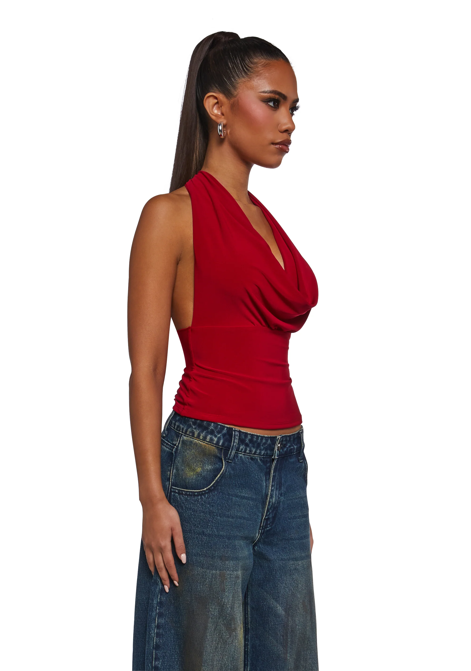 Unstoppable Cowl Neck Top - Red - Image 3