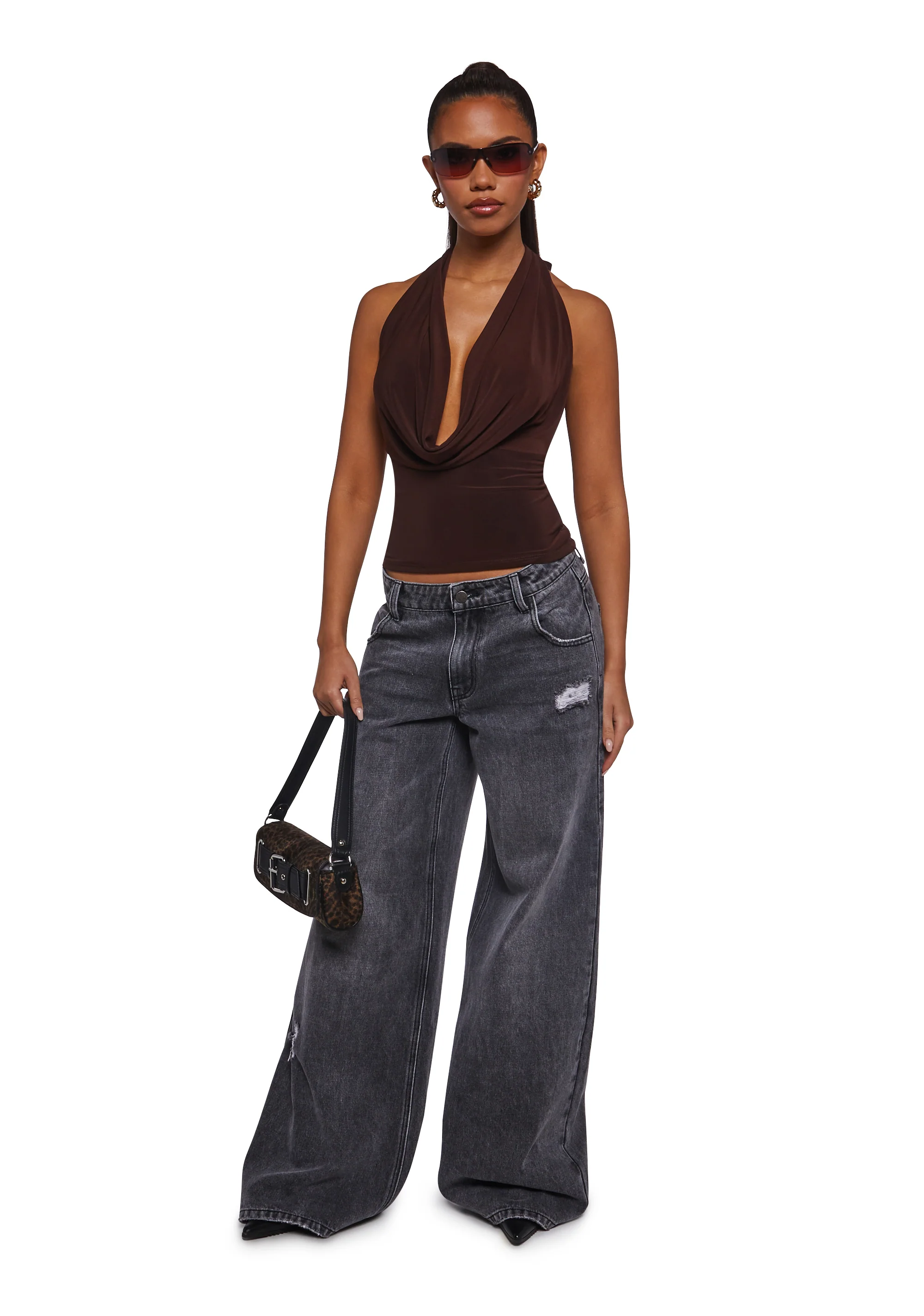 Unstoppable Cowl Neck Top - Brown - Image 2