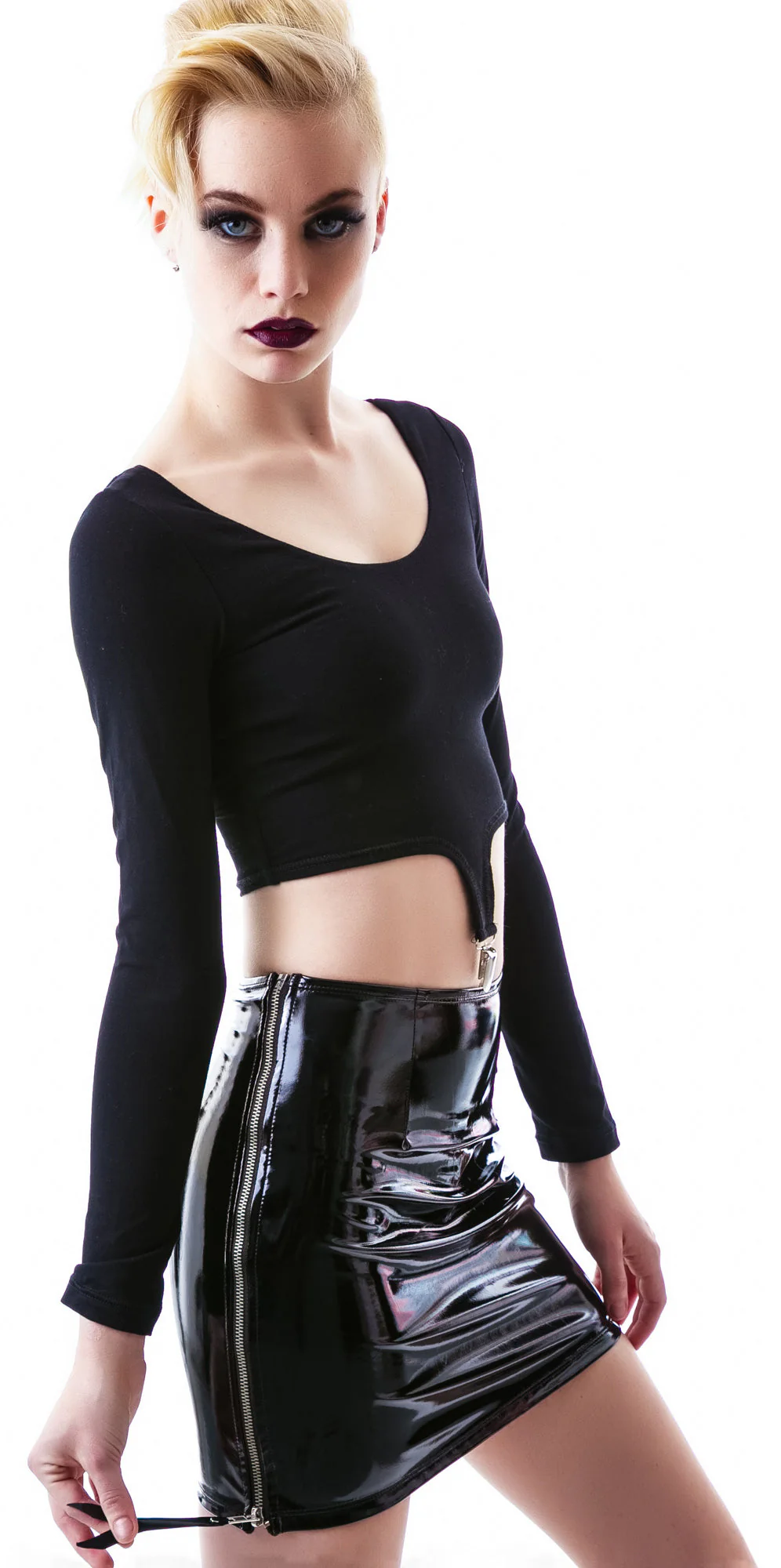 Slick PVC Zipper Skirt - Black - Image 18