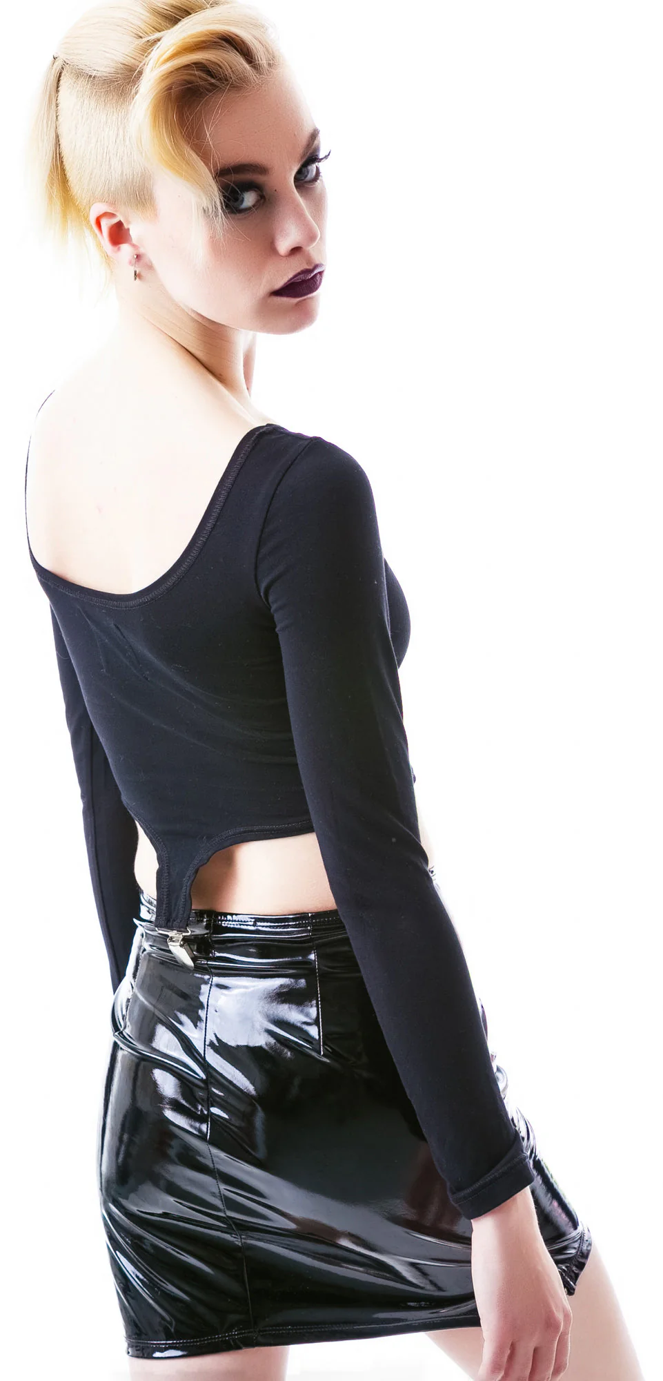 Slick PVC Zipper Skirt - Black - Image 21