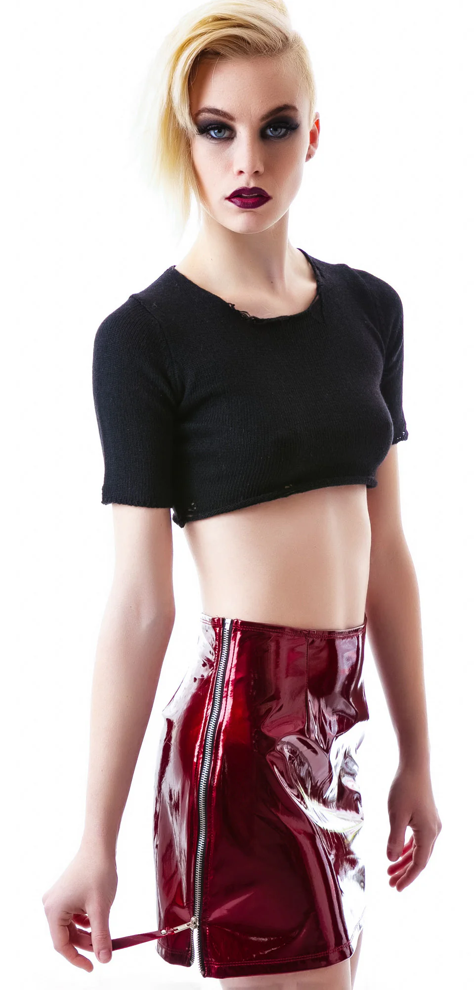 Slick PVC Zipper Skirt - Black - Image 5