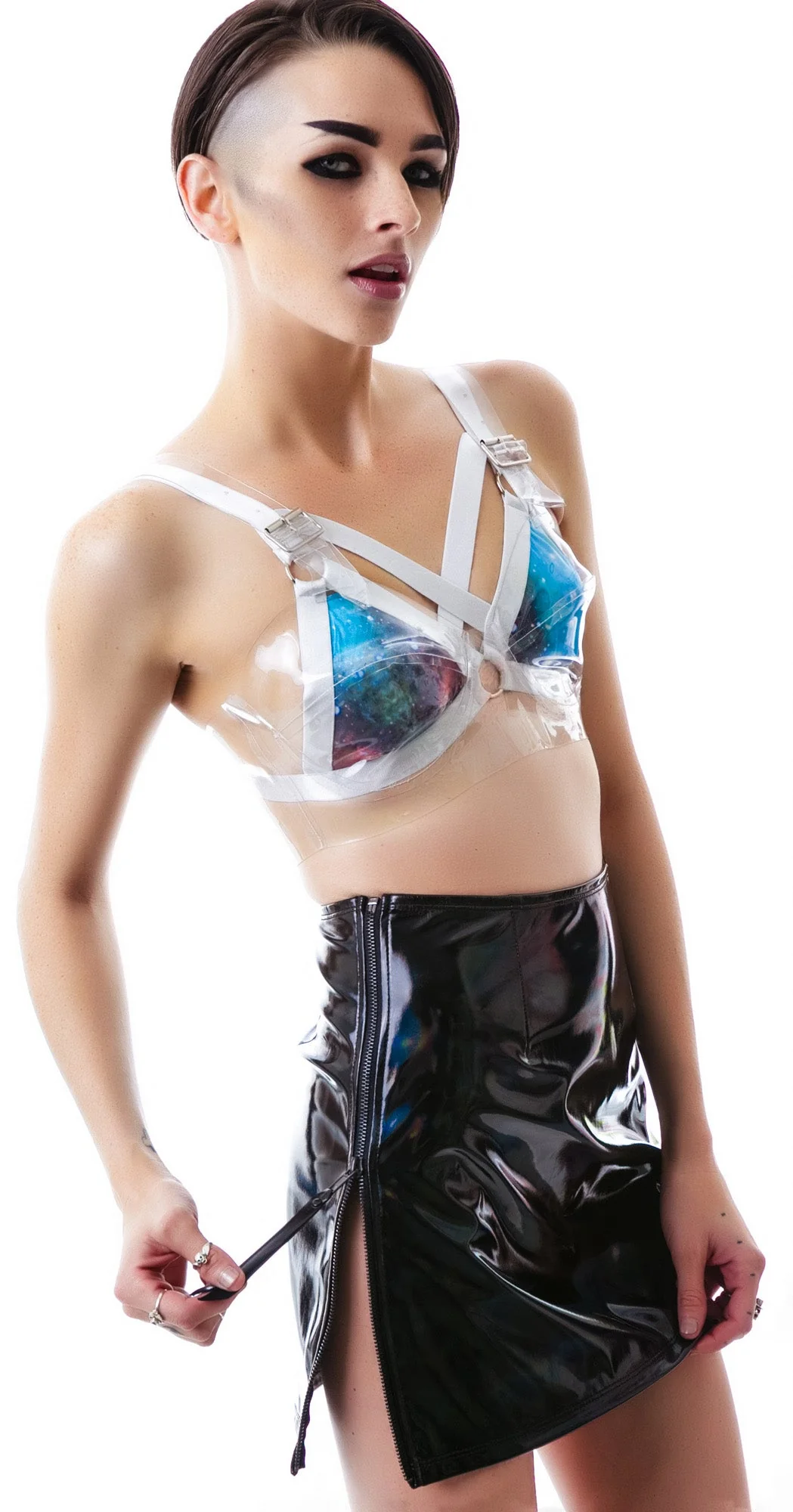 Slick PVC Zipper Skirt - Black - Image 9