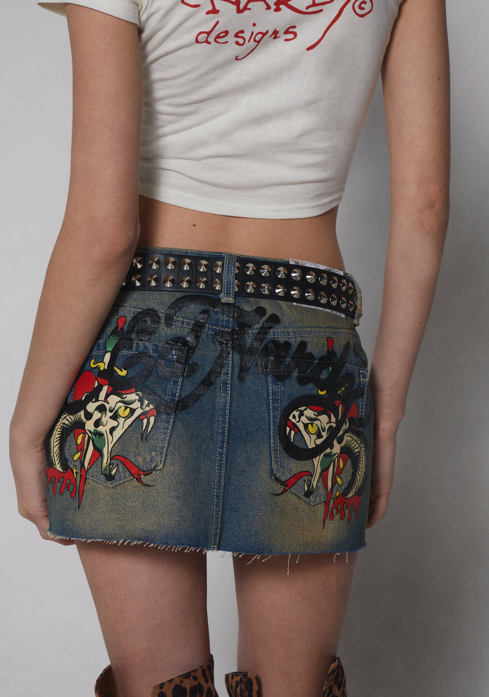 Snake Hearts Denim Skirt - Image 8