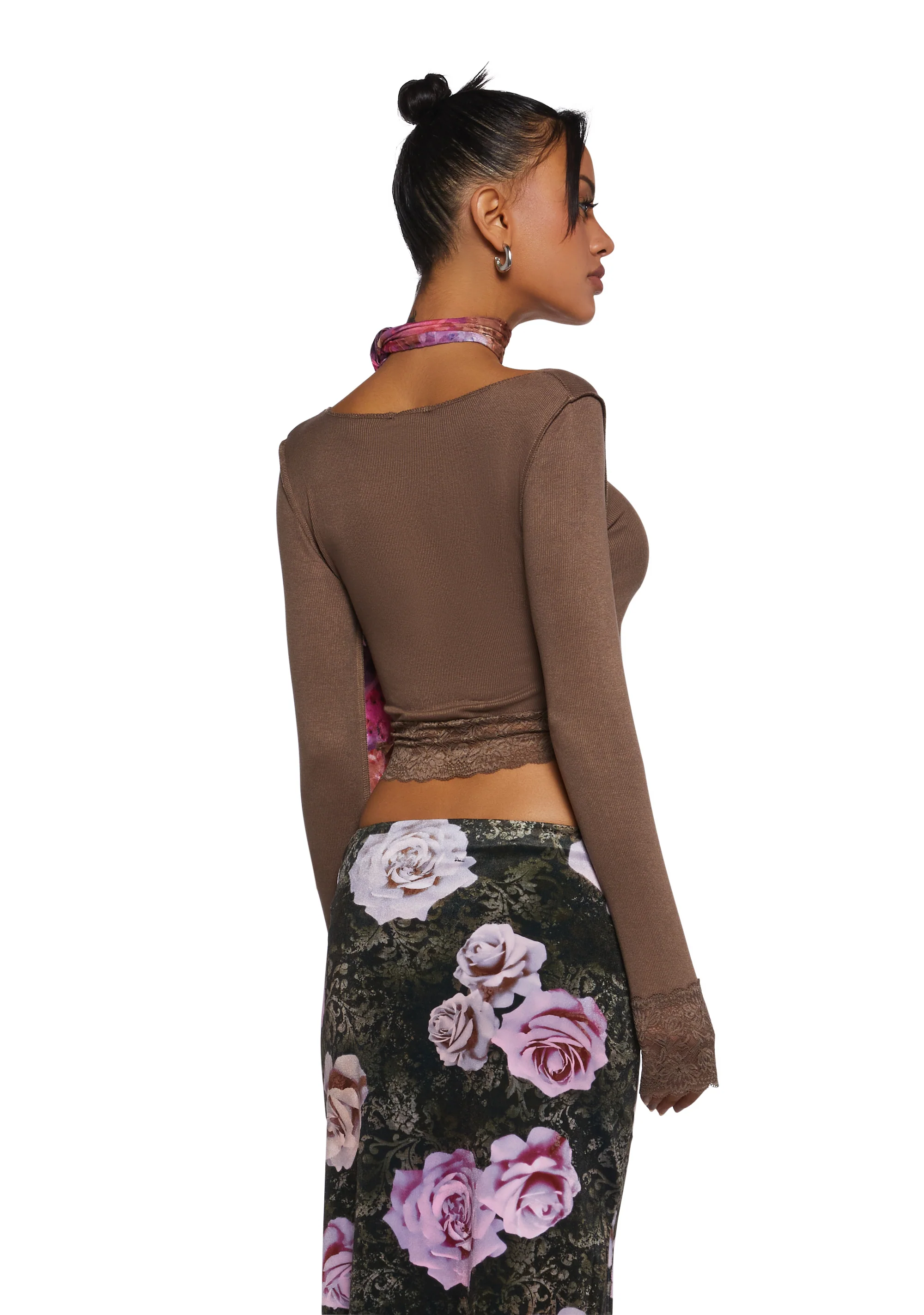 Snap Back Long Sleeve Top - Brown - Image 4