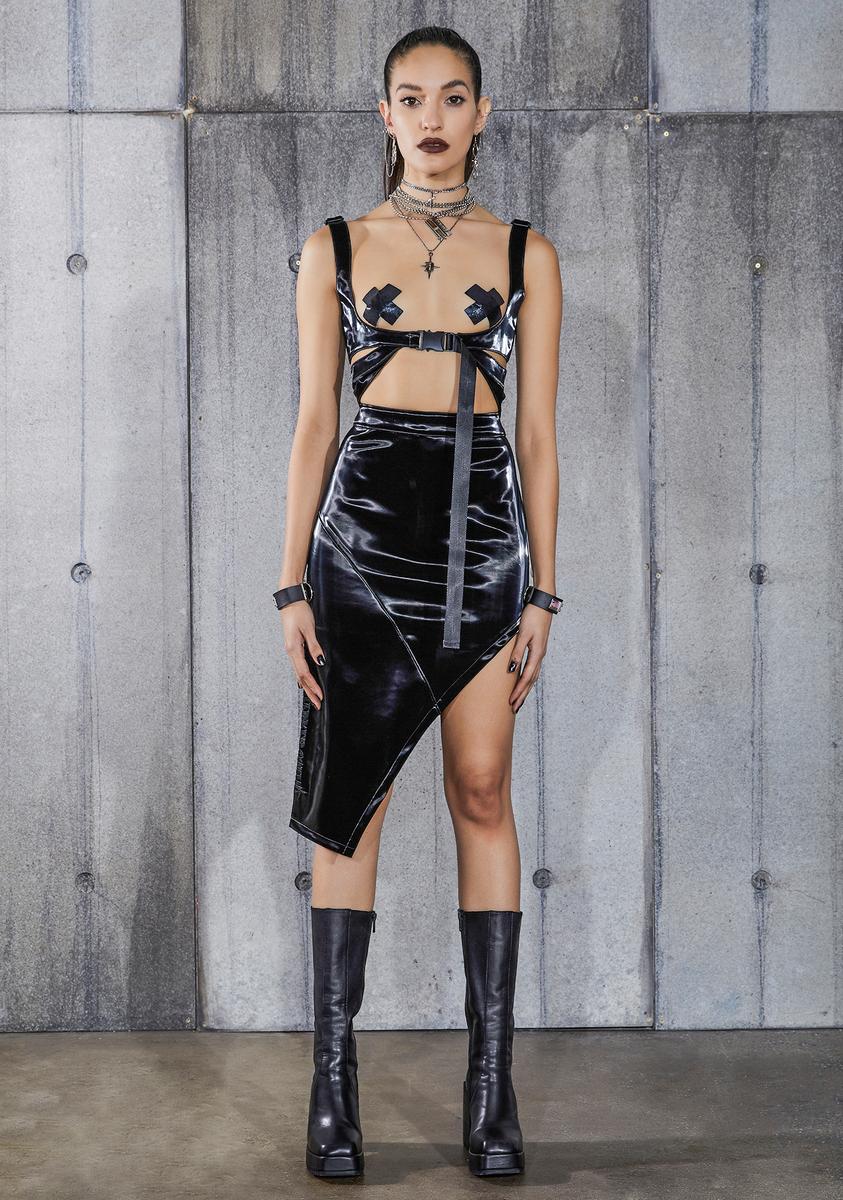 Snare Asymmetrical Vinyl Midi Skirt - Image 2