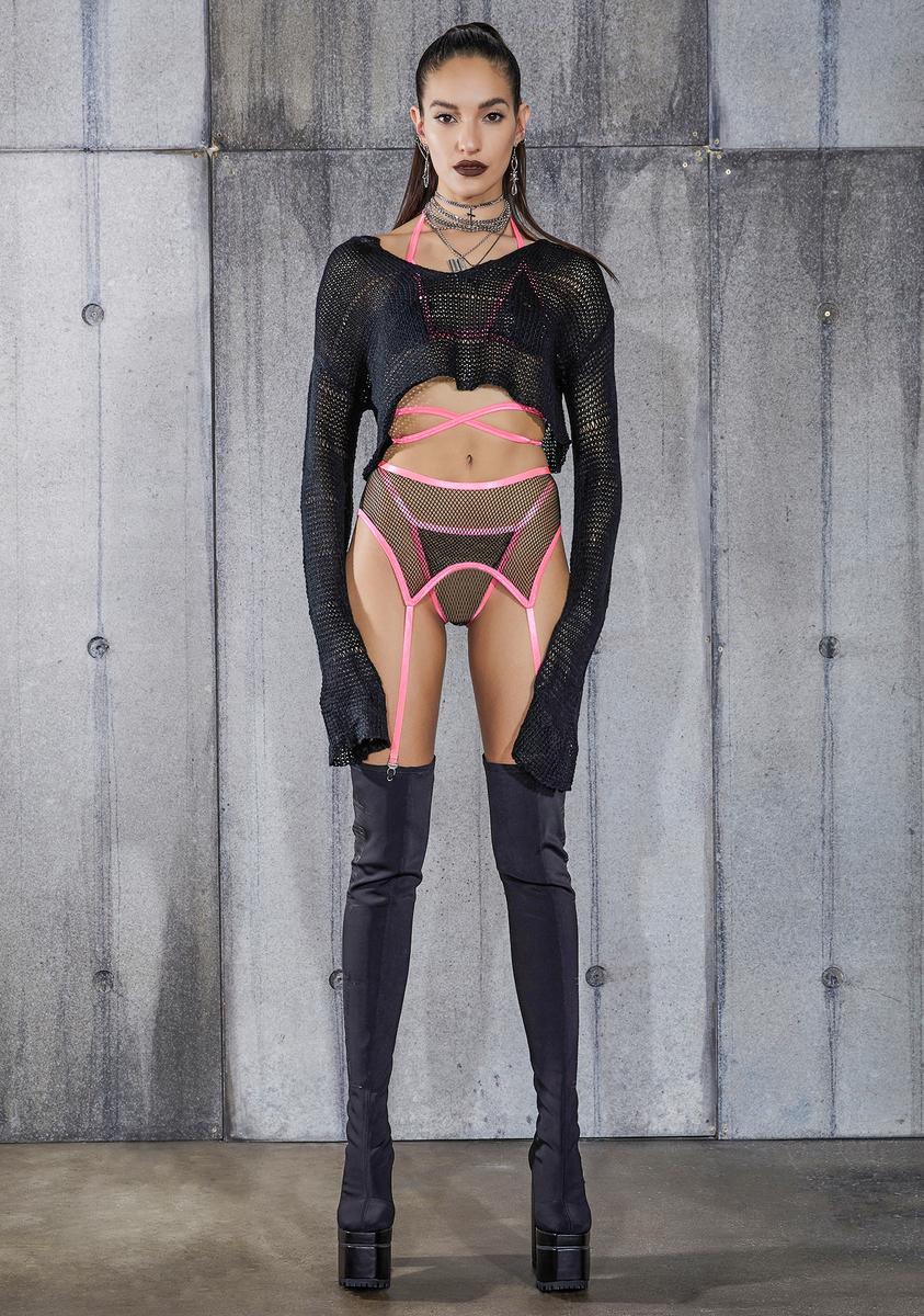 Snare Cropped Longer Sleeve Sheer Knit Sweater - Image 2