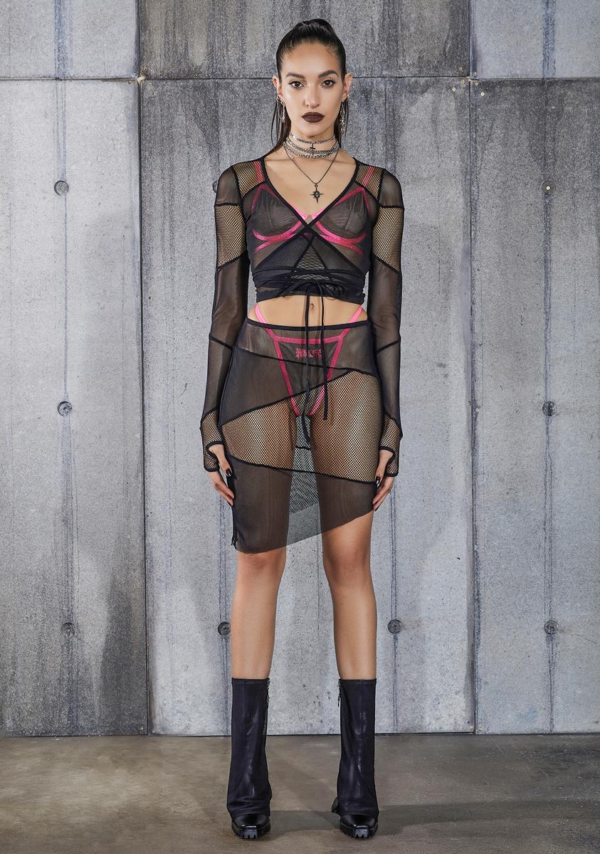 Snare Fishnet And Mesh Patchwork Skirt - Image 2