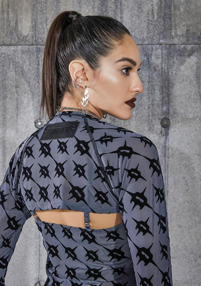 Snare Monogram Print Mesh Dress And Shrug Set - Image 4