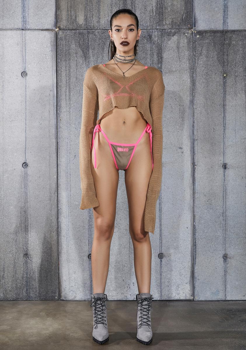 Snare Nude Mesh Bra And Logo Charm Thong Set - Image 3