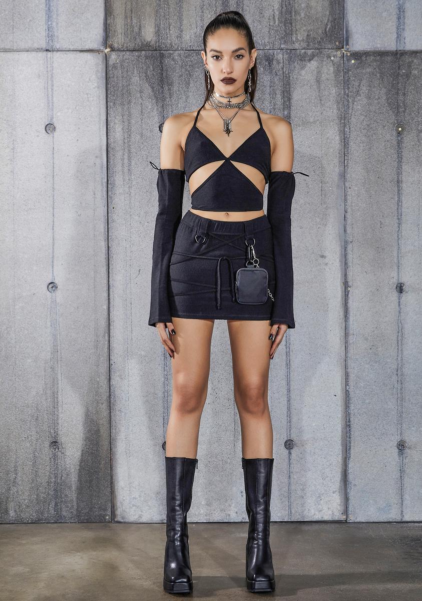 Snare Ribbed Mini Skirt With Wrap Straps - Image 3
