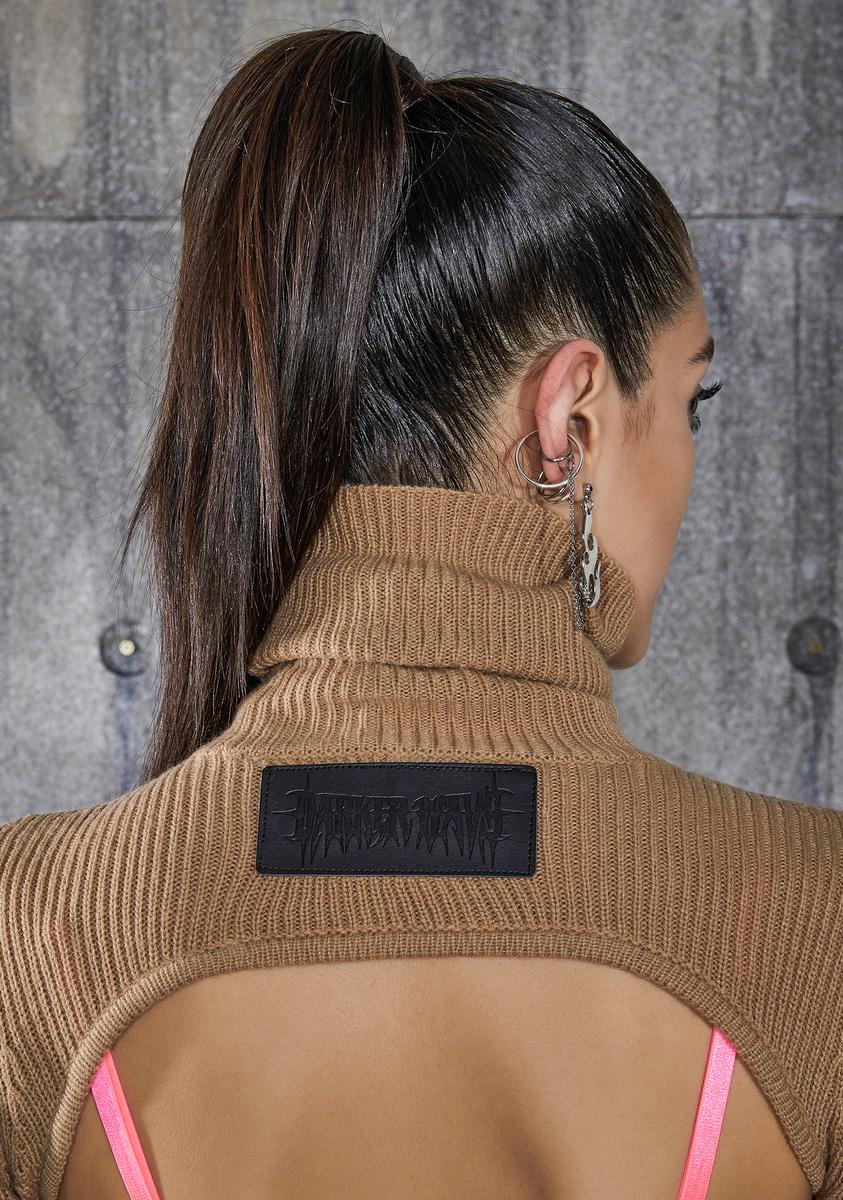 Snare Tan Open Back Turtleneck Crop Sweater - Image 2