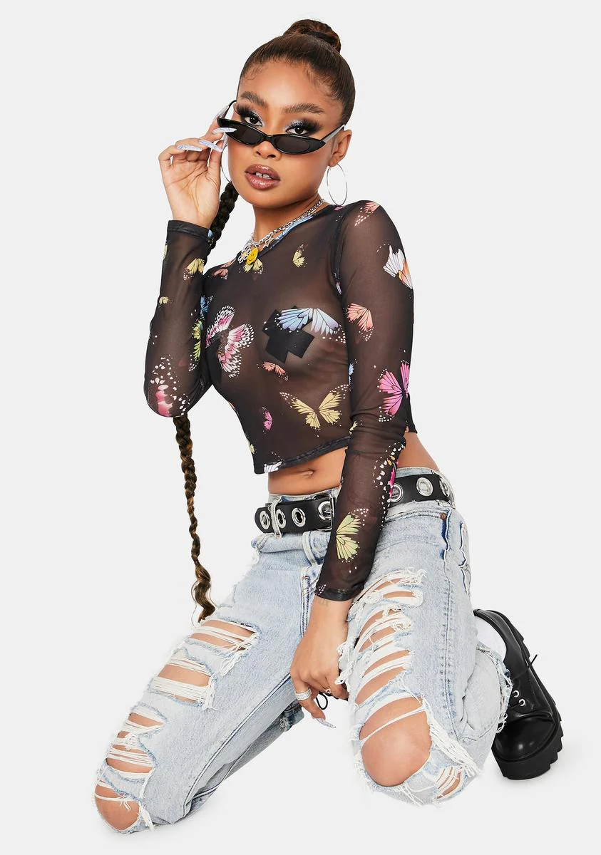Soaring Fantasy Butterfly Mesh Top - Image 3