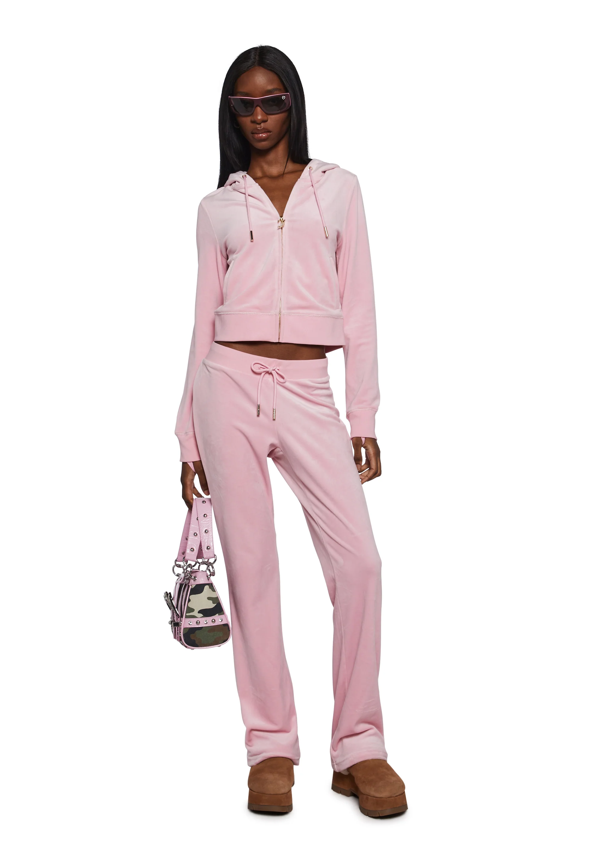 OG Big Bling Velour Hoodie - Pink - Image 2