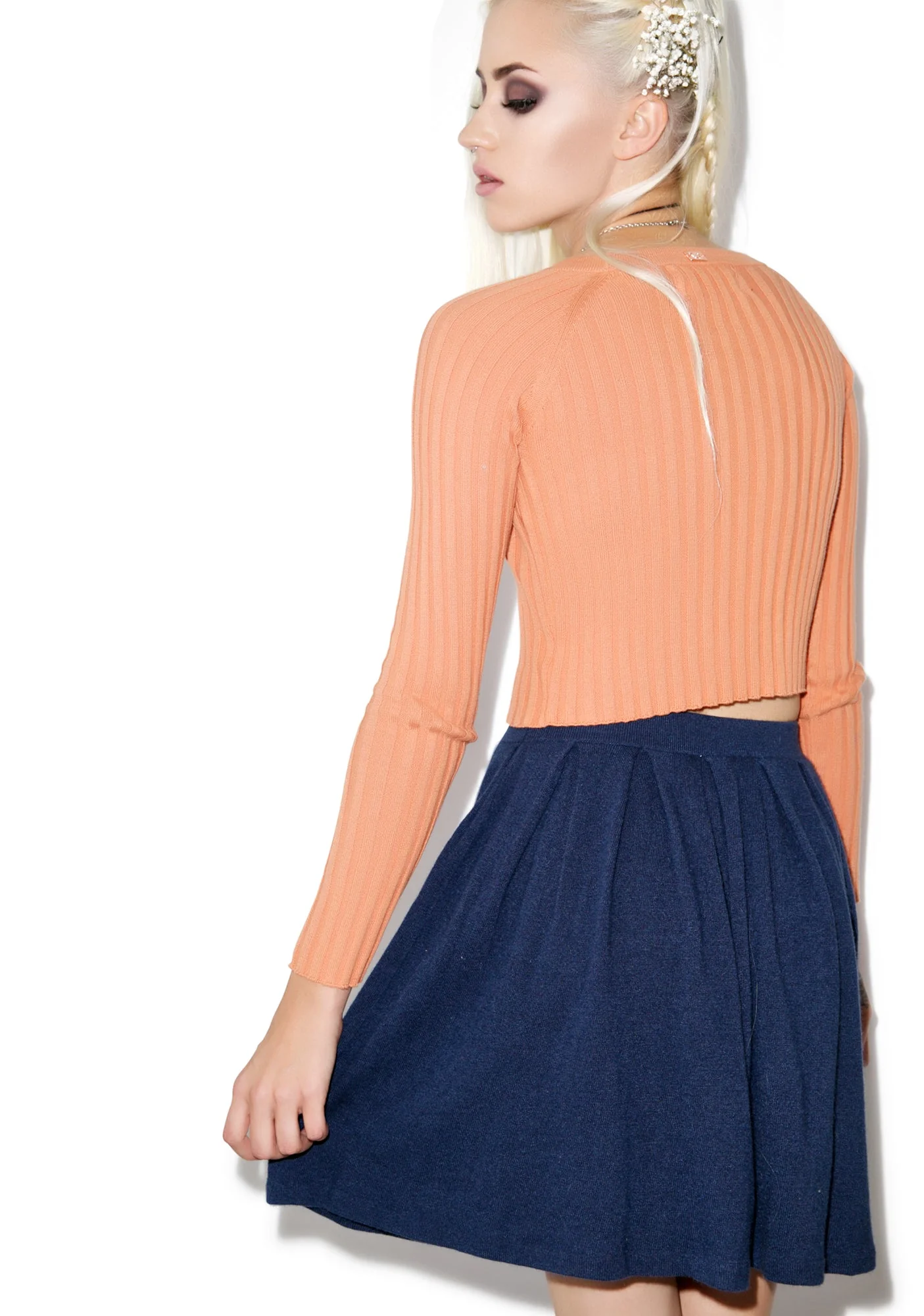 Solid Color Pleated Skirt - Light Red - Image 10