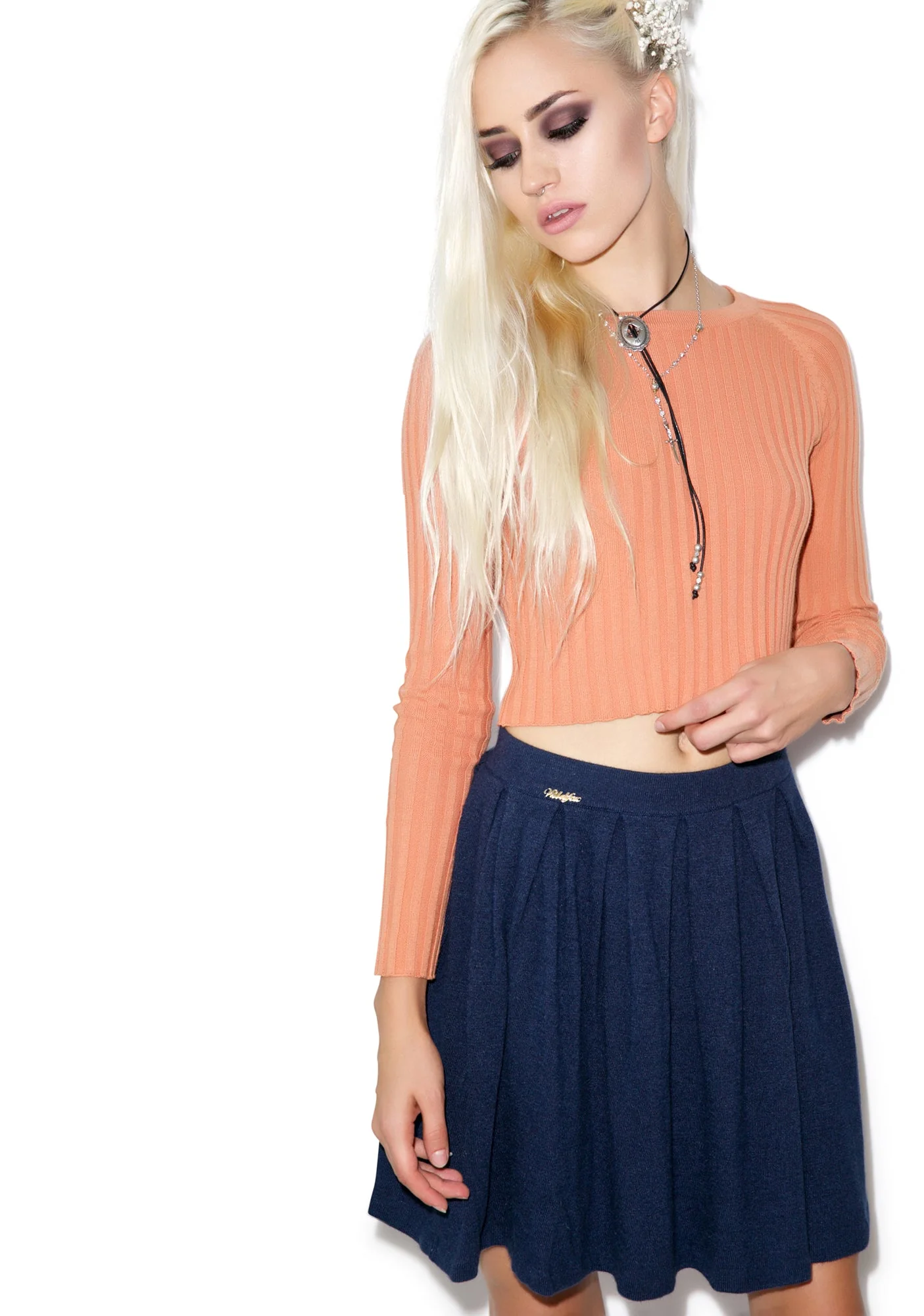 Solid Color Pleated Skirt - Light Red - Image 9