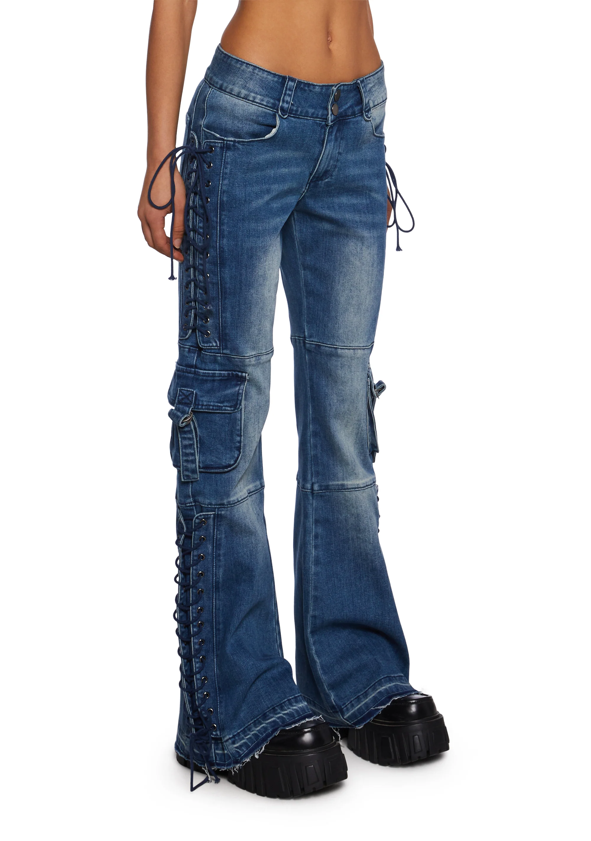 Something To Prove Lace-Up Flare Jeans - Image 3