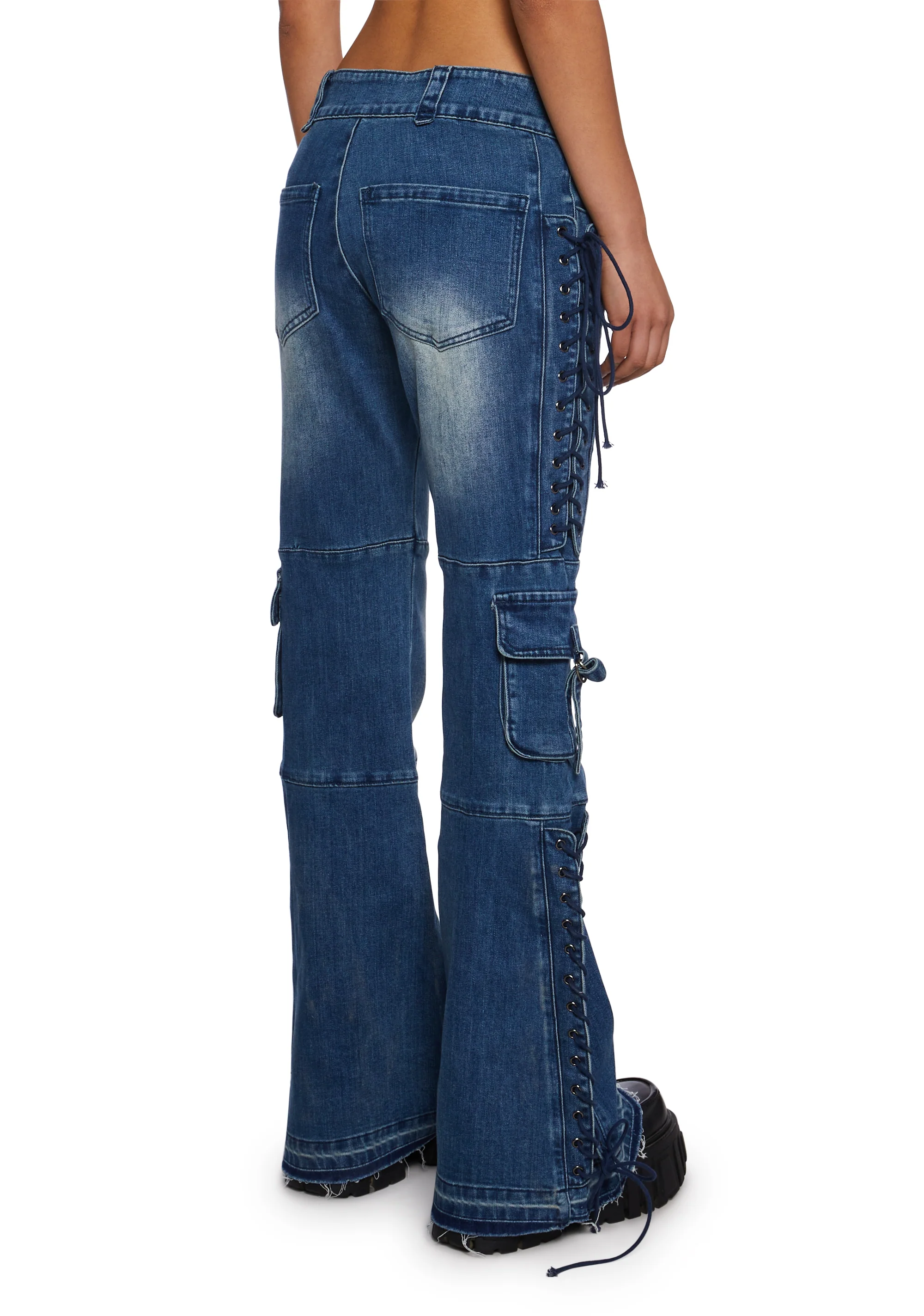 Something To Prove Lace-Up Flare Jeans - Image 4