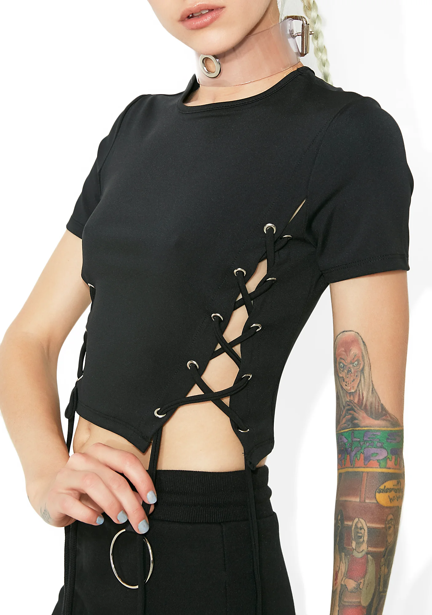 Somewhere Between Lace-Up Crop Tee - Image 3