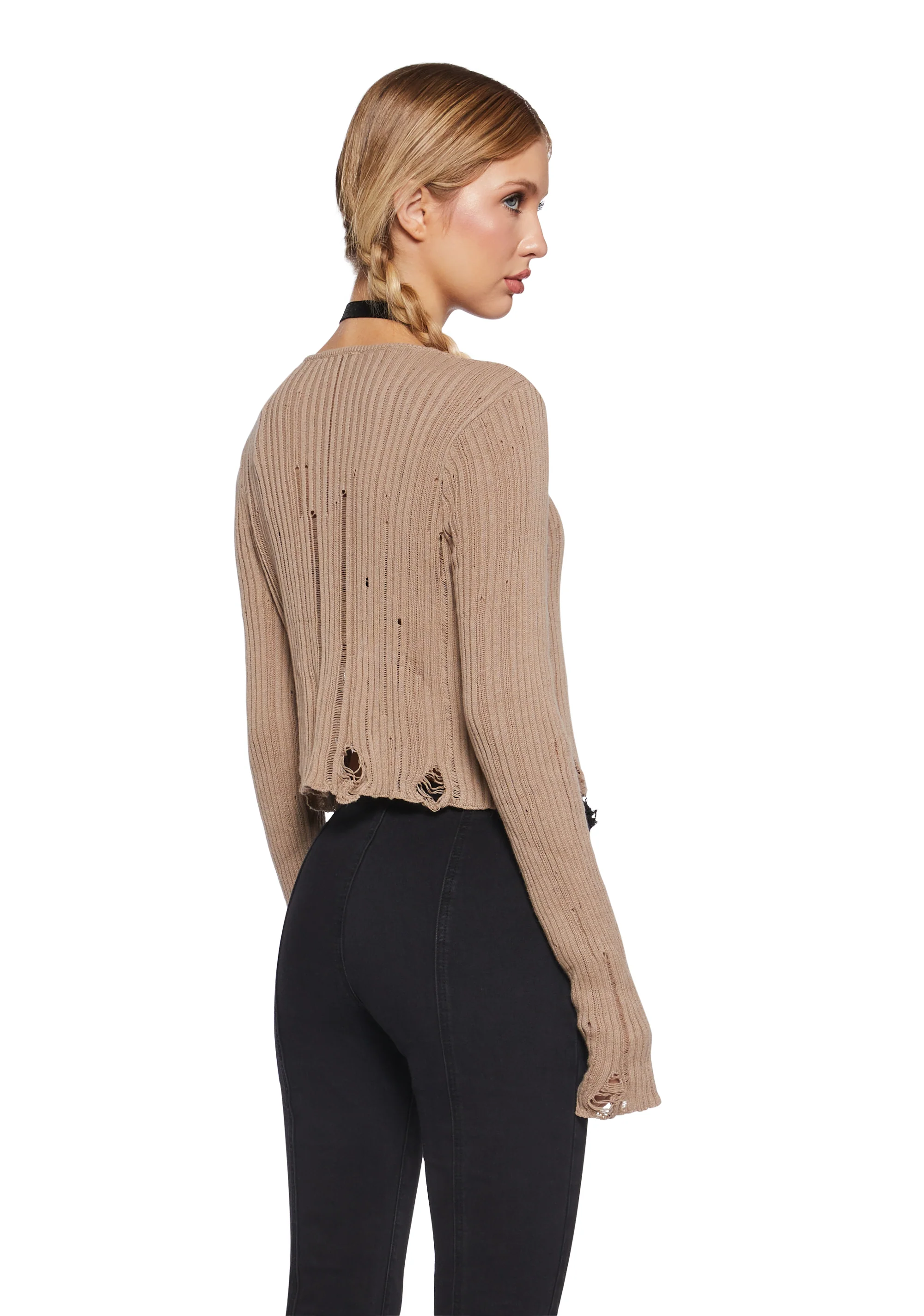 Somewhere Now Distressed Cardigan - Beige - Image 4