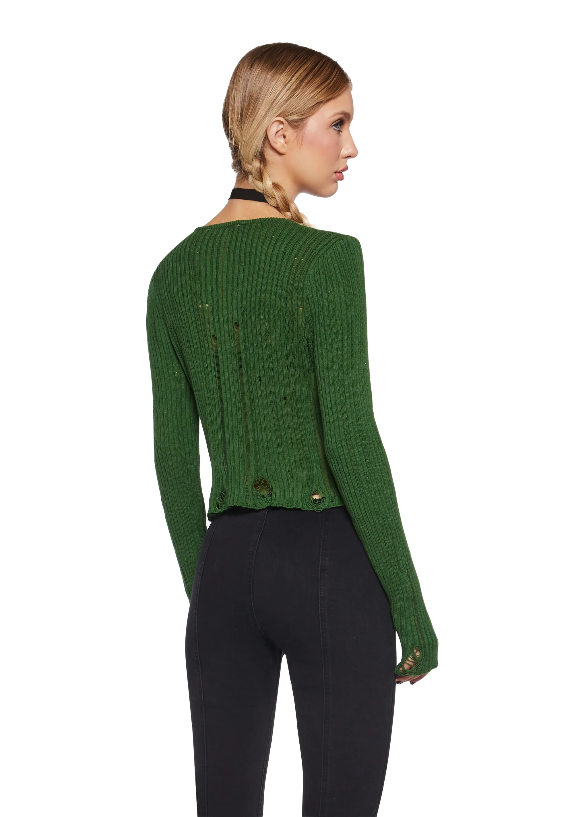 Somewhere Now Distressed Cardigan - Green - Image 4