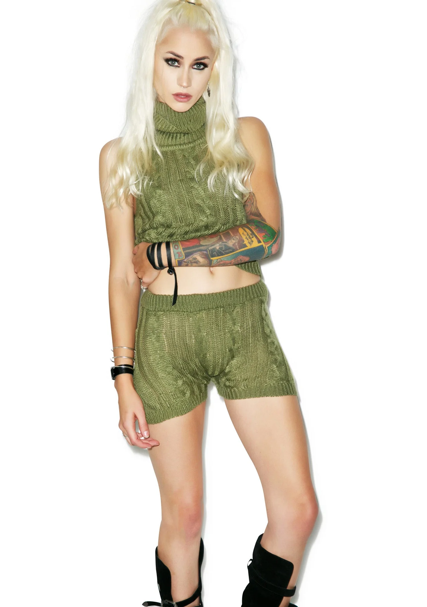 Sophie Cable Knit Shorts - Green - Image 5