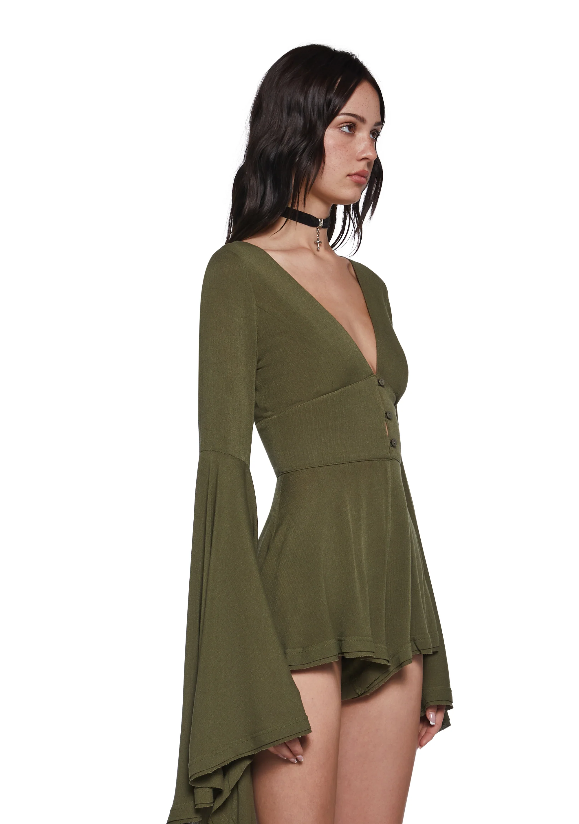 Soulful Bliss Long Sleeve Romper - Green - Image 3