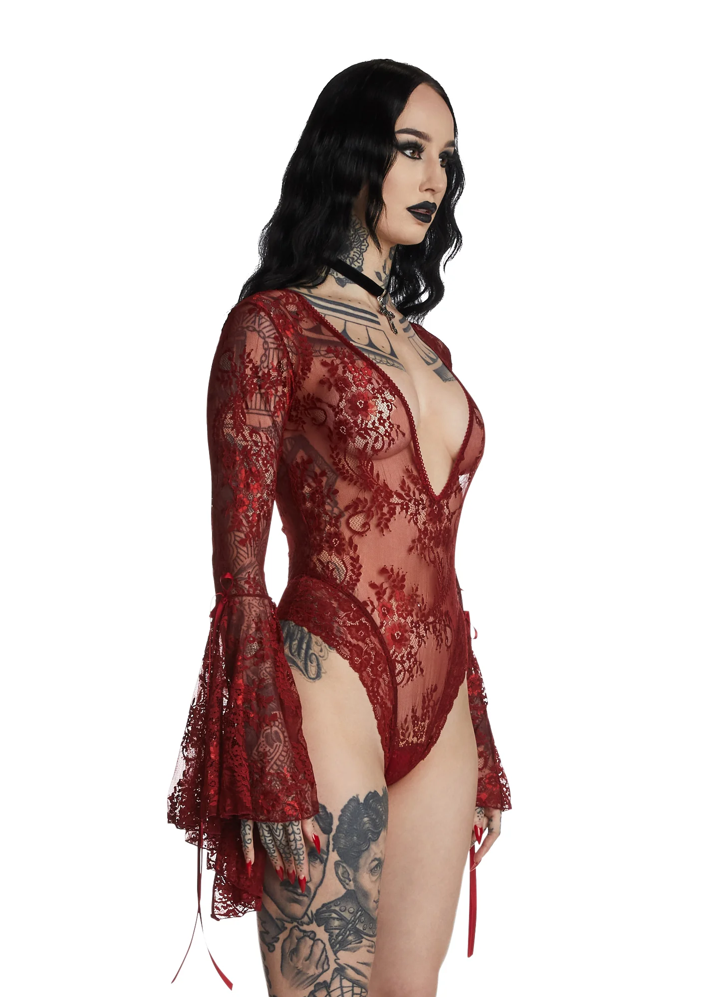 Source Of Magic Lace Bodysuit - Red - Image 3