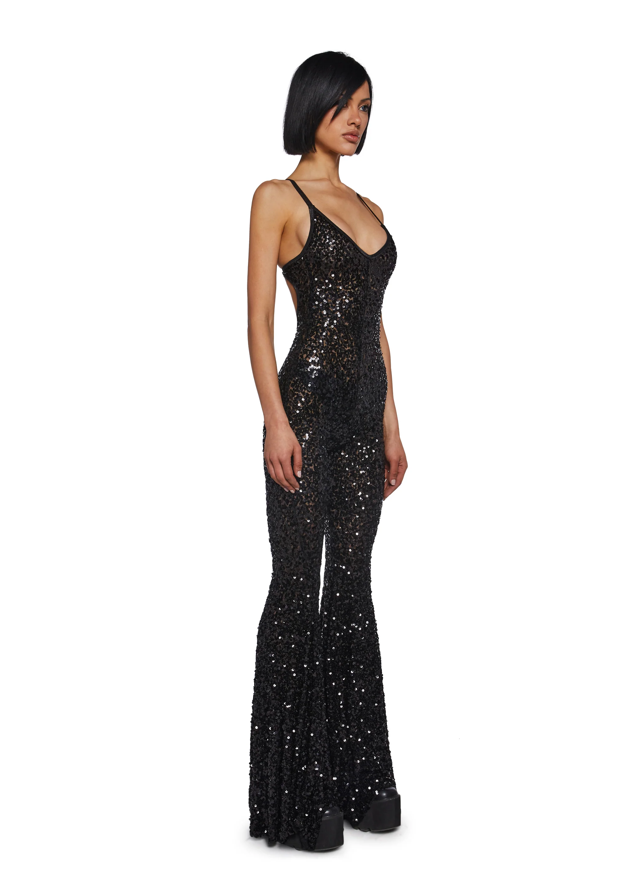Sparkle Nights Sequin Jumpsuit- Black - Image 3
