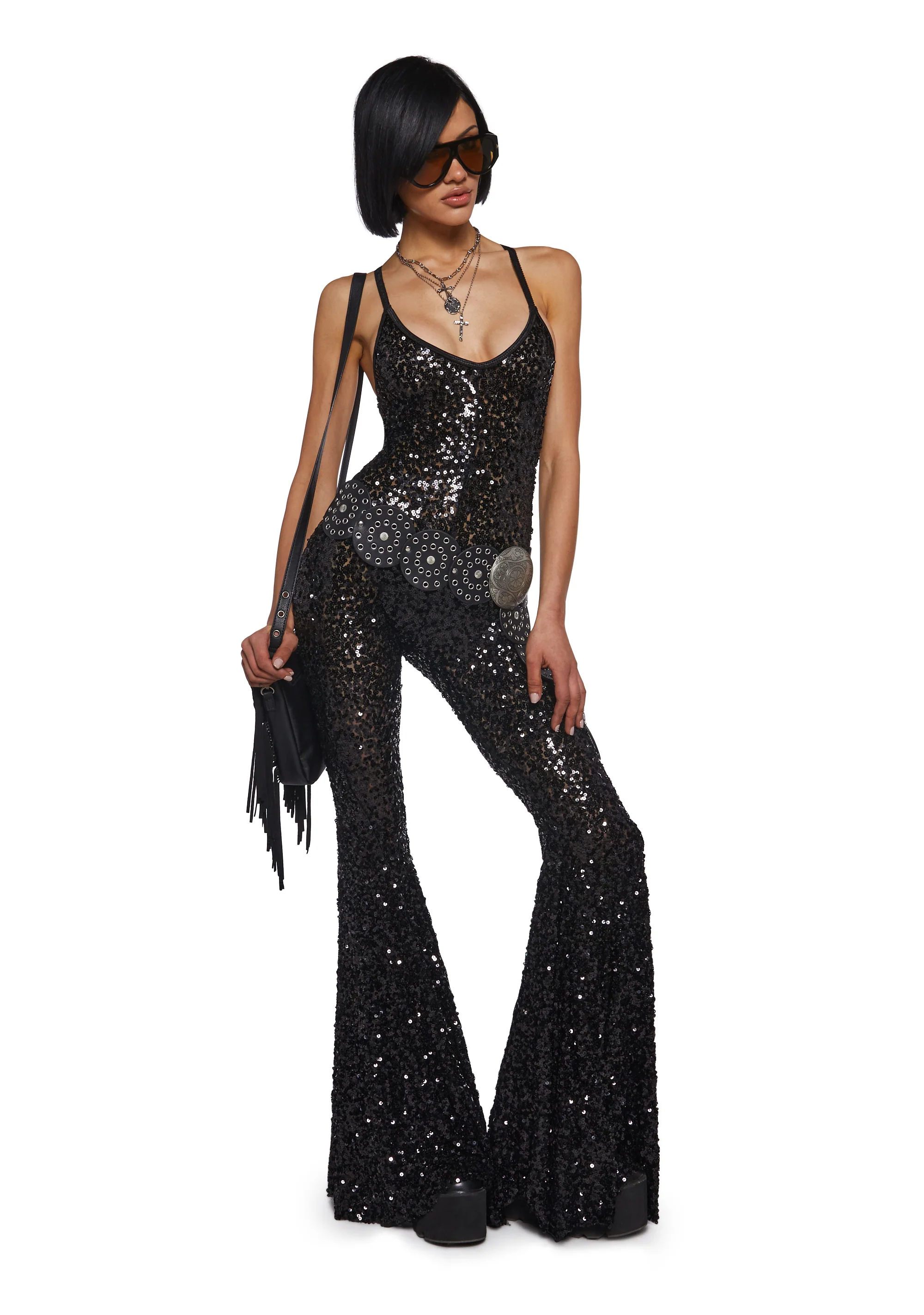 Sparkle Nights Sequin Jumpsuit- Black - Image 5