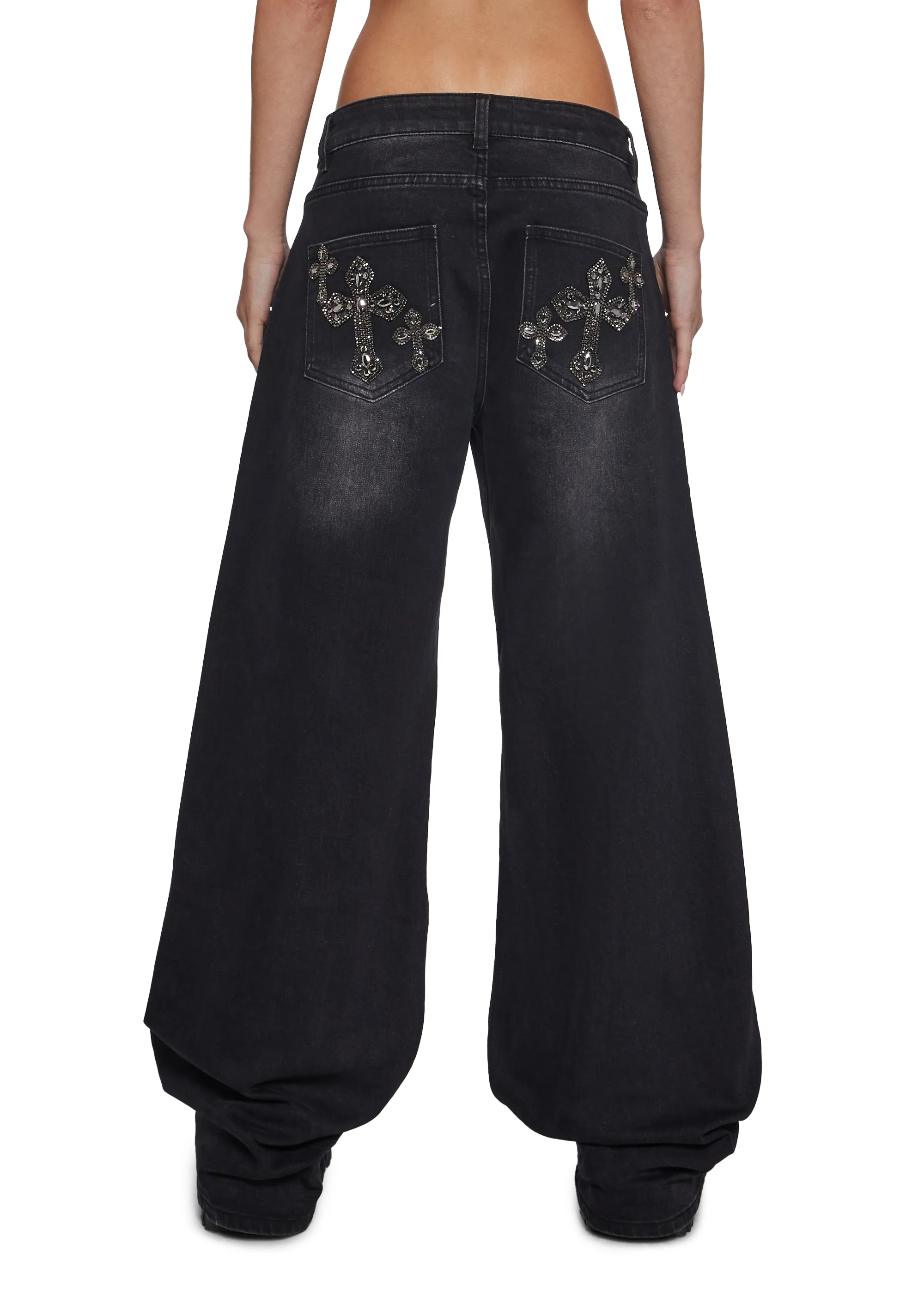 Sinful Attitude Wide Leg Jeans - Black Glitter - Image 4
