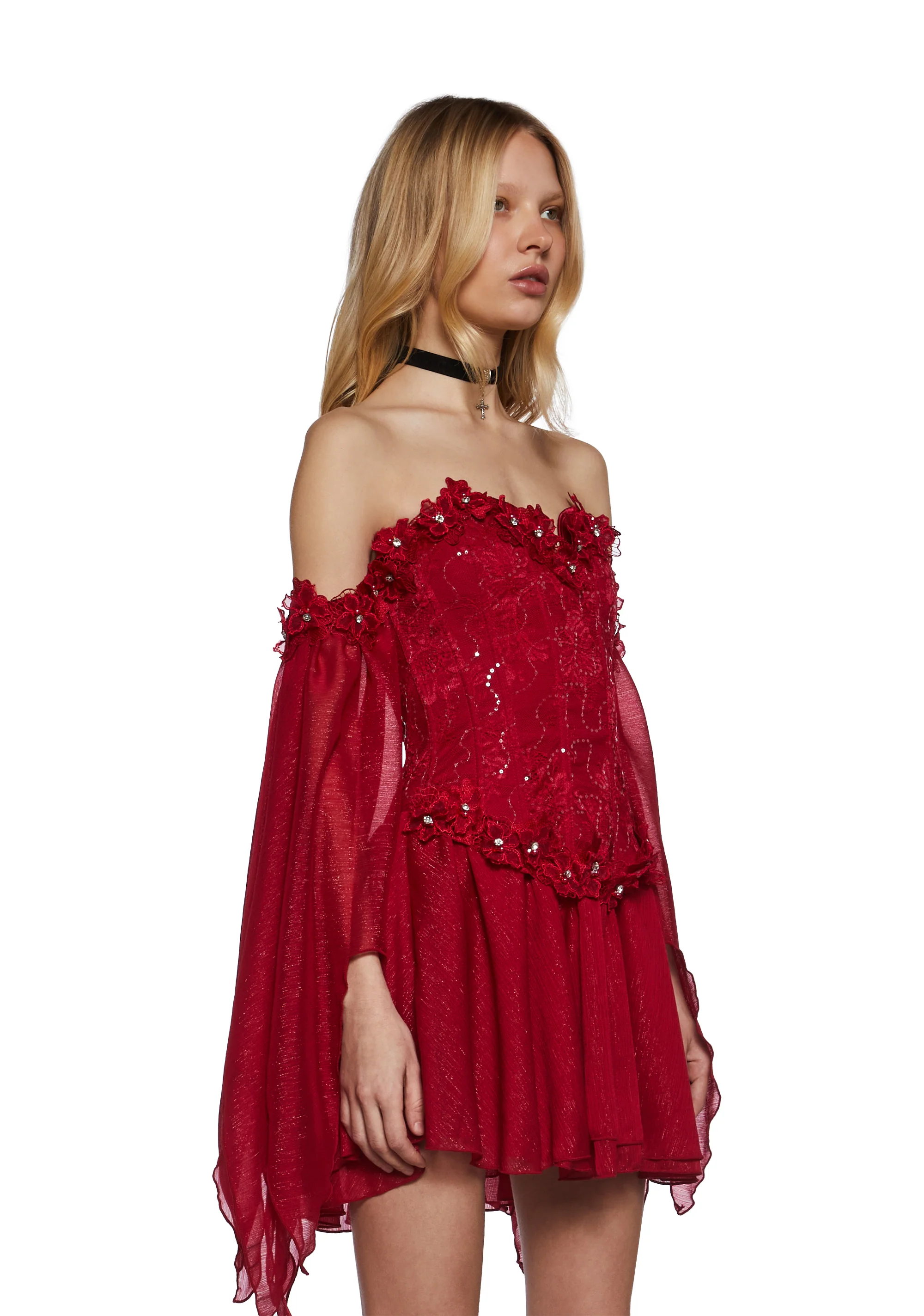 Sparkling Enchantment Mini Dress - Red - Image 3