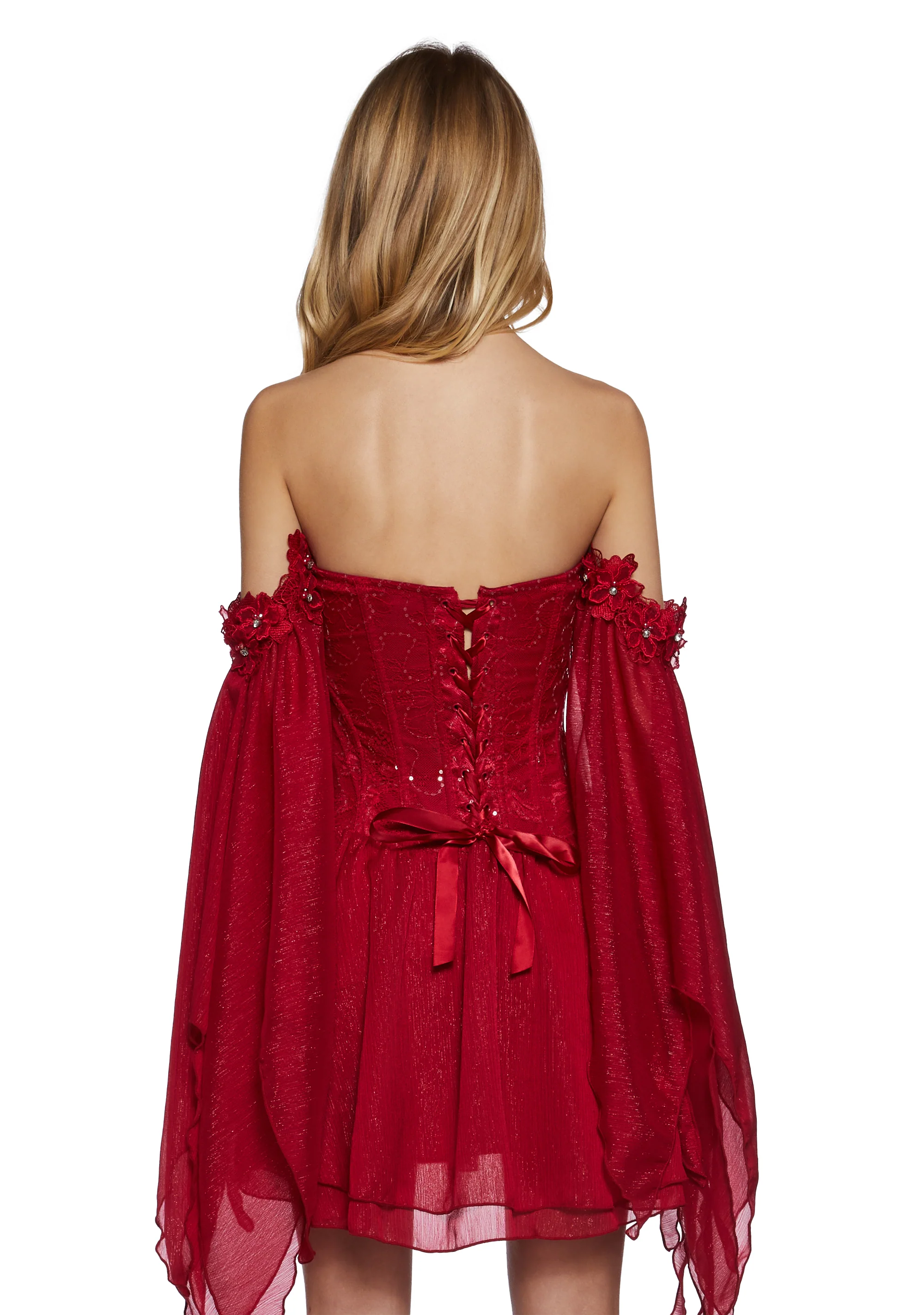Sparkling Enchantment Mini Dress - Red - Image 5