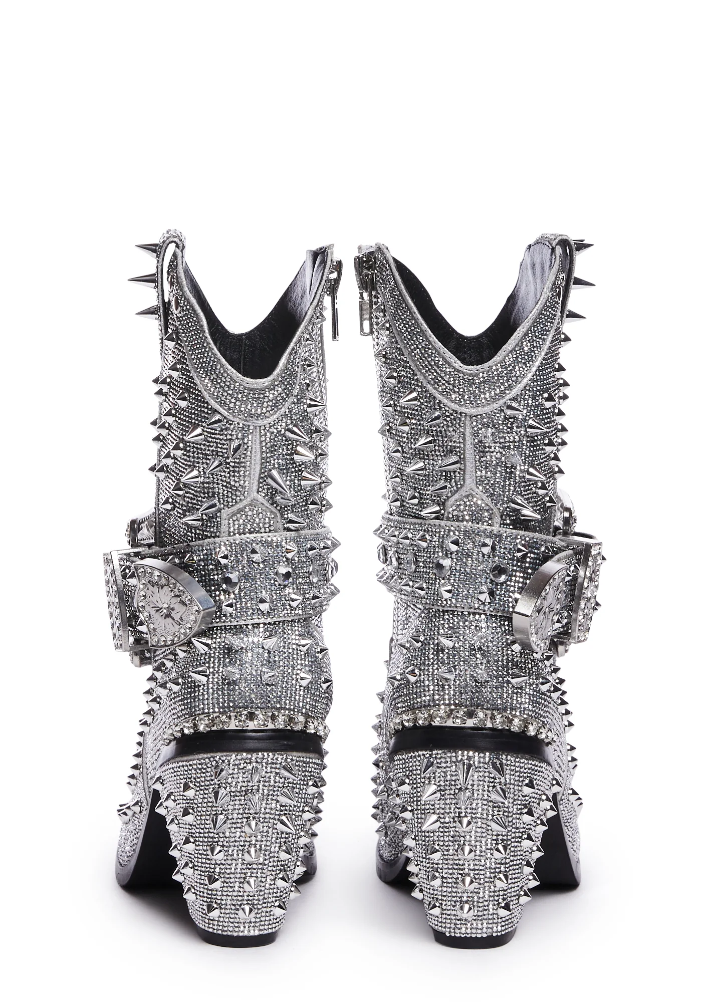 Spiked Sheriff Shine Cowboy Boots - Silver - Image 4