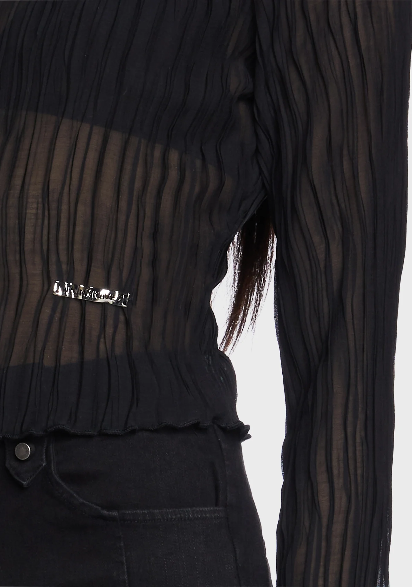 Stand Collar Straight Flared Sleeves Shirt - Image 2