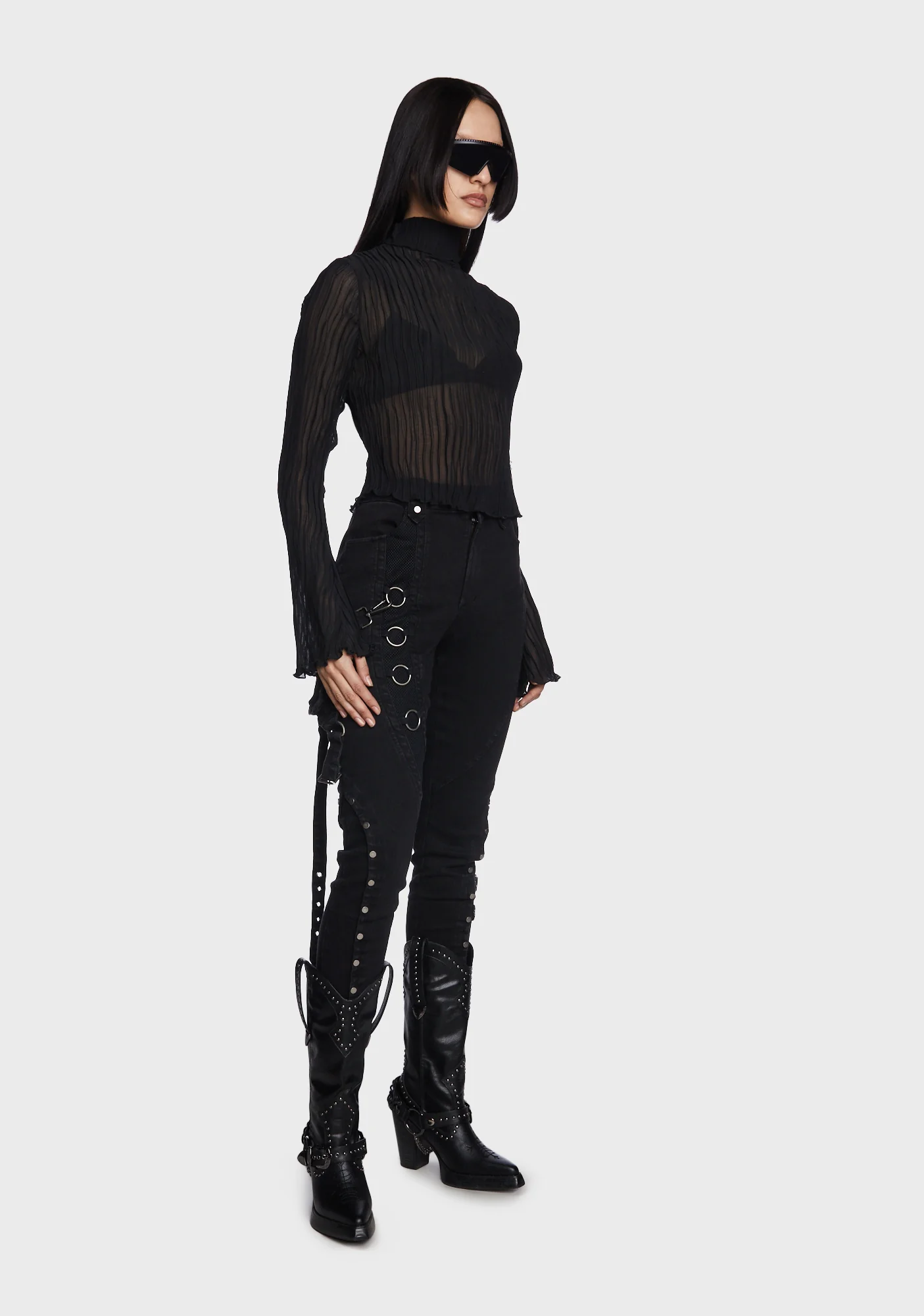 Stand Collar Straight Flared Sleeves Shirt - Image 3