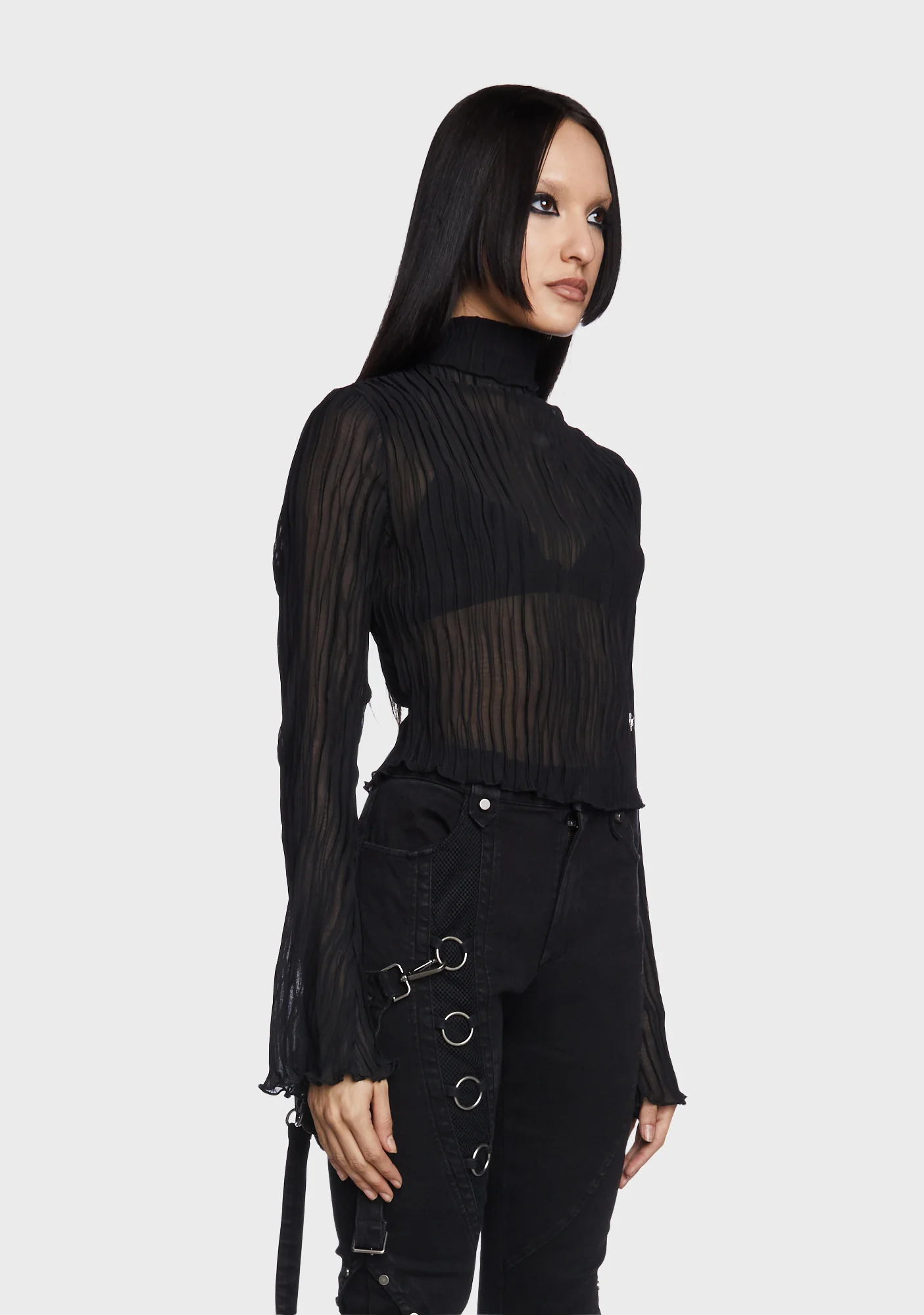 Stand Collar Straight Flared Sleeves Shirt - Image 5