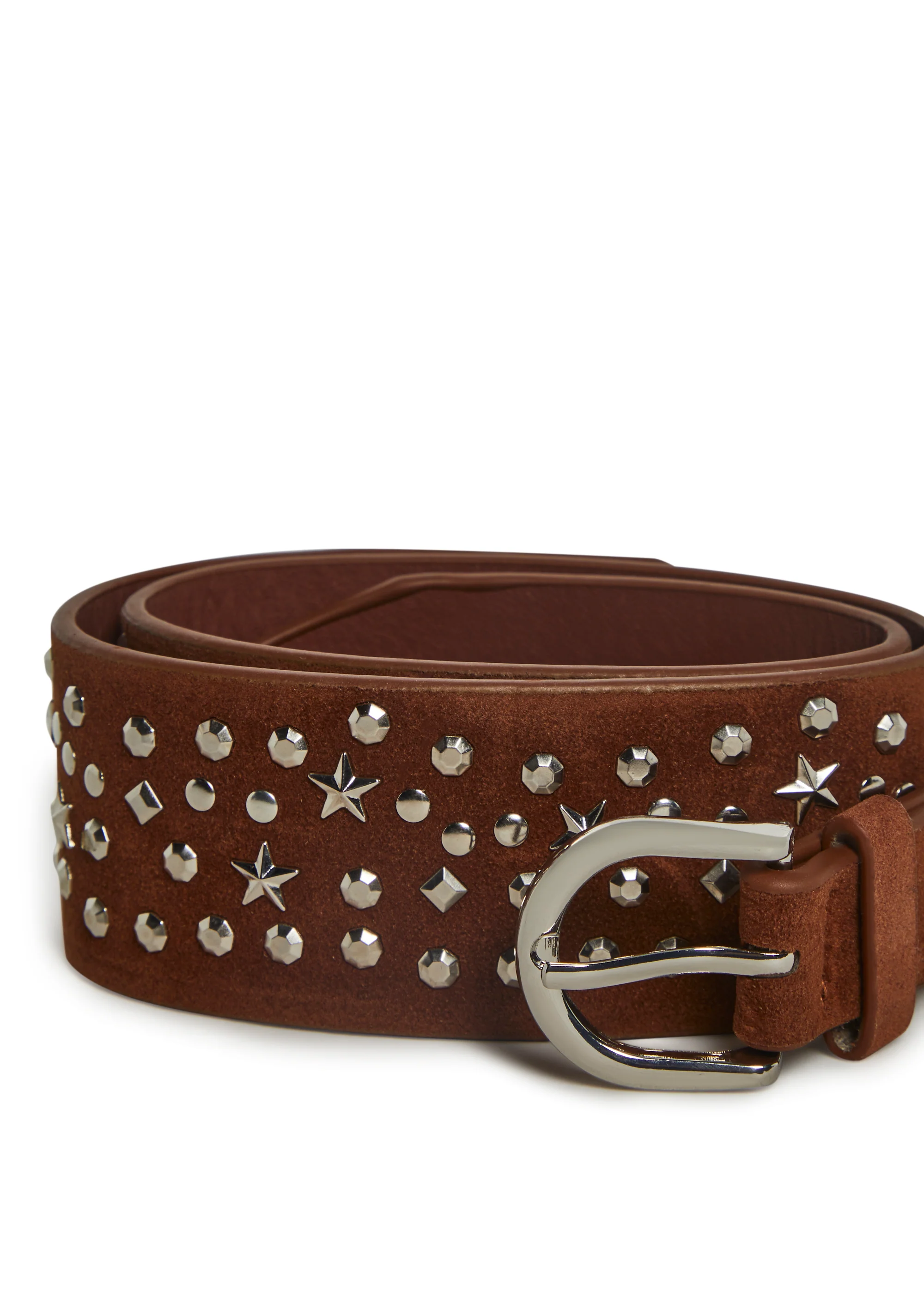 Star Stud Leather Belt - Brown - Image 4