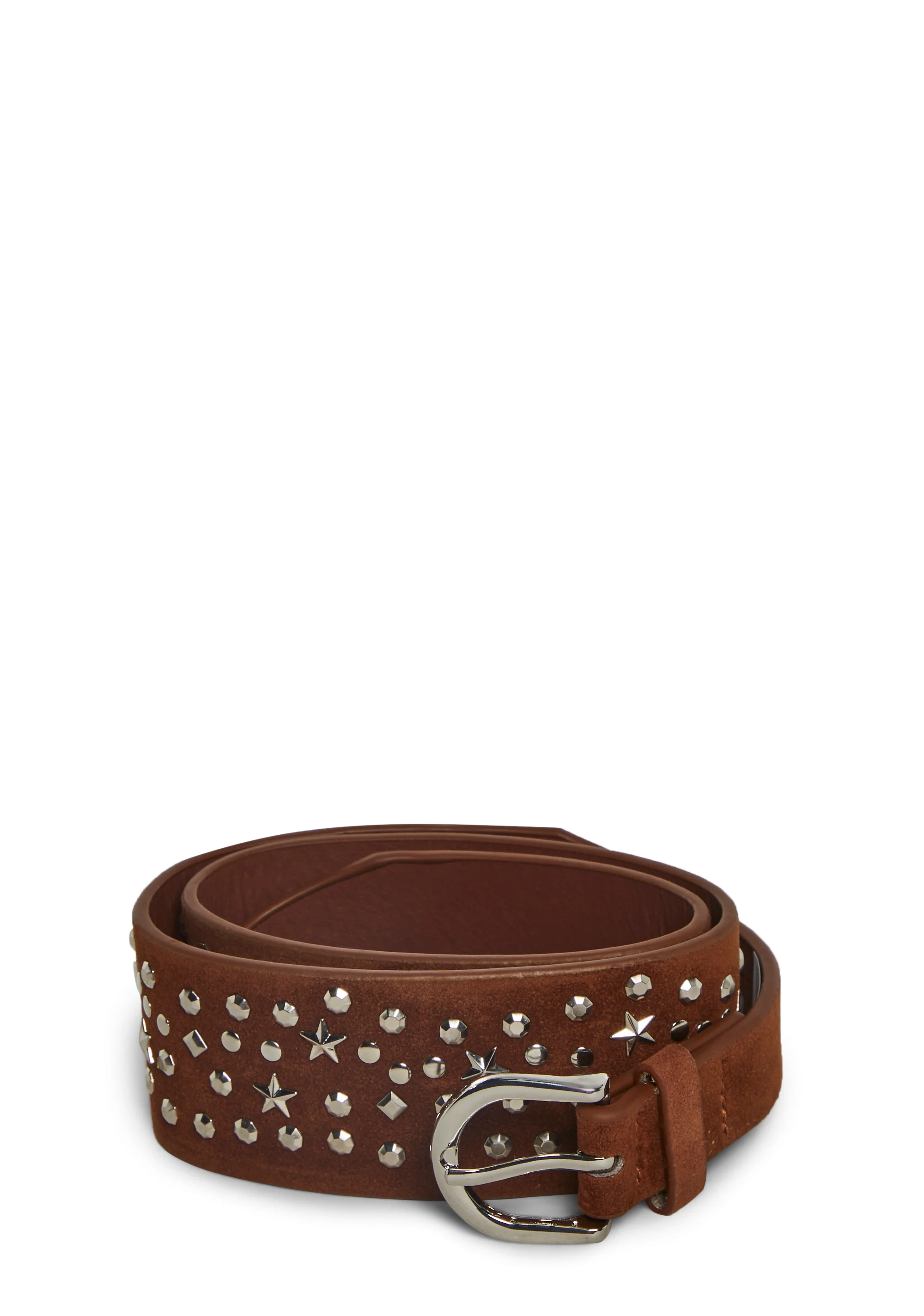 Star Stud Leather Belt - Brown - Image 5