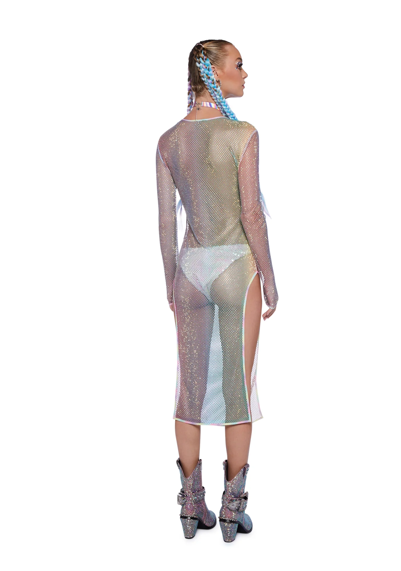 Starry Dancer Rhinestone Fishnet Dress - Rainbow - Image 4