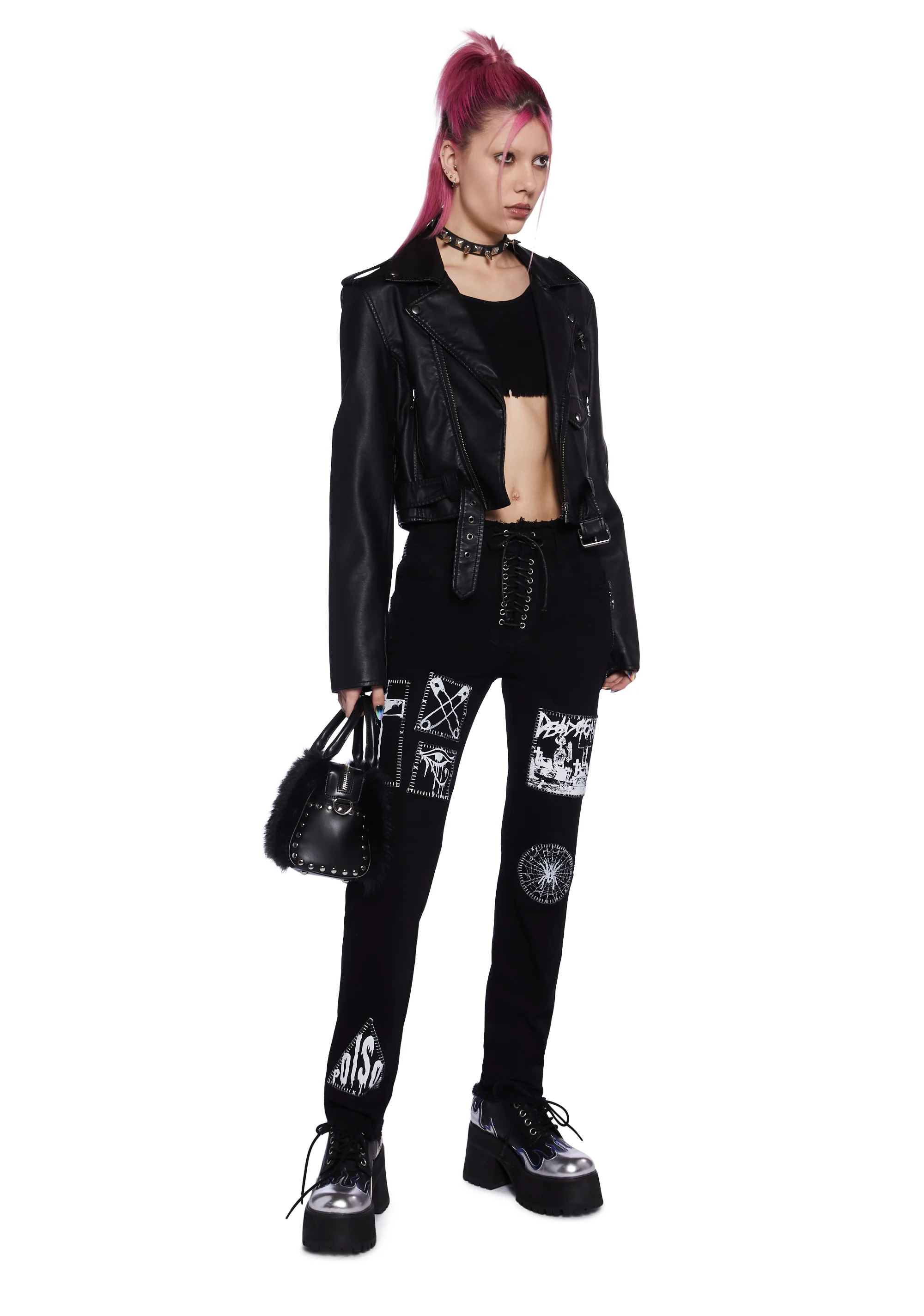 Stitch Bitch Lace-Up Patch Jeans - Image 2