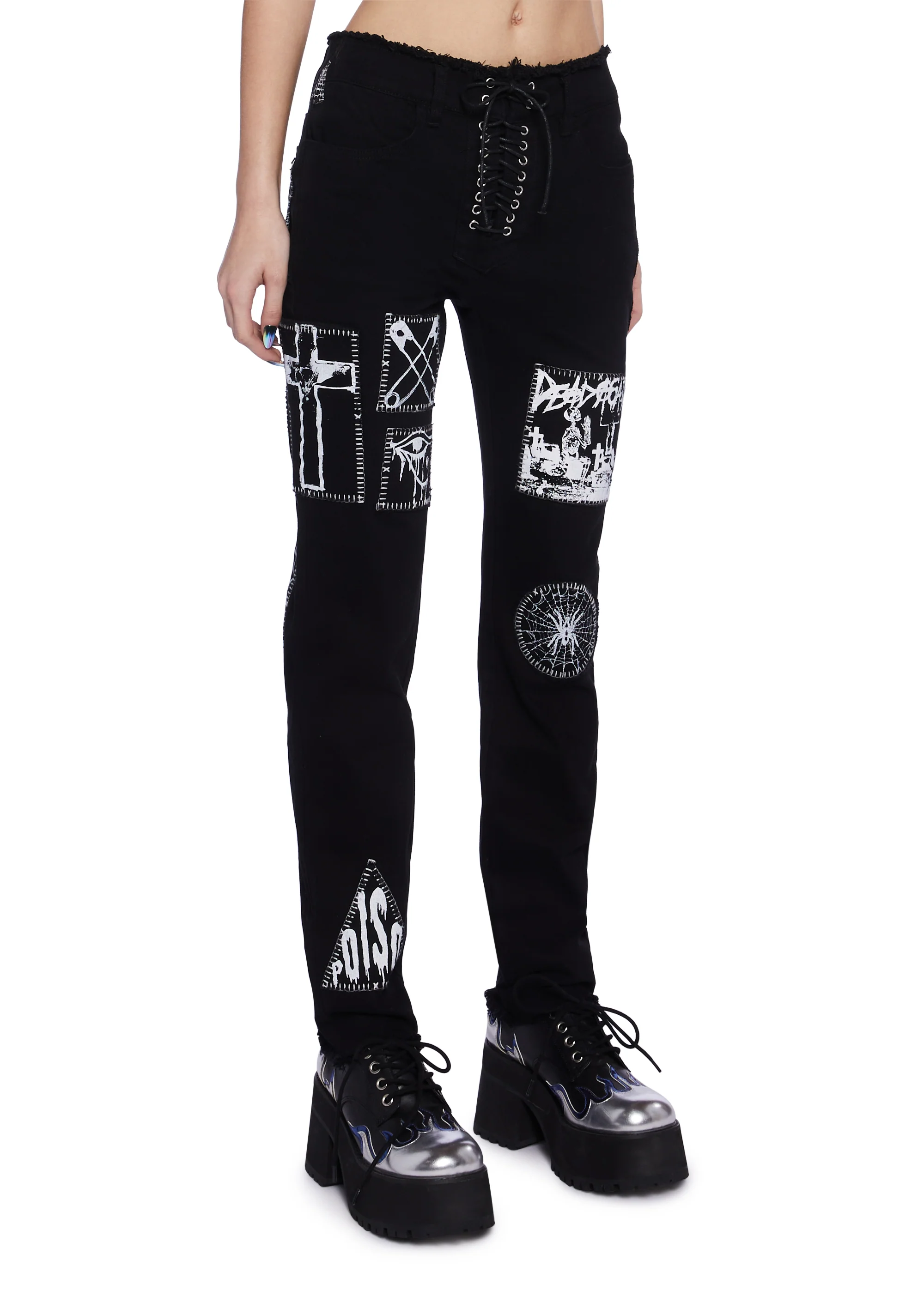 Stitch Bitch Lace-Up Patch Jeans - Image 3