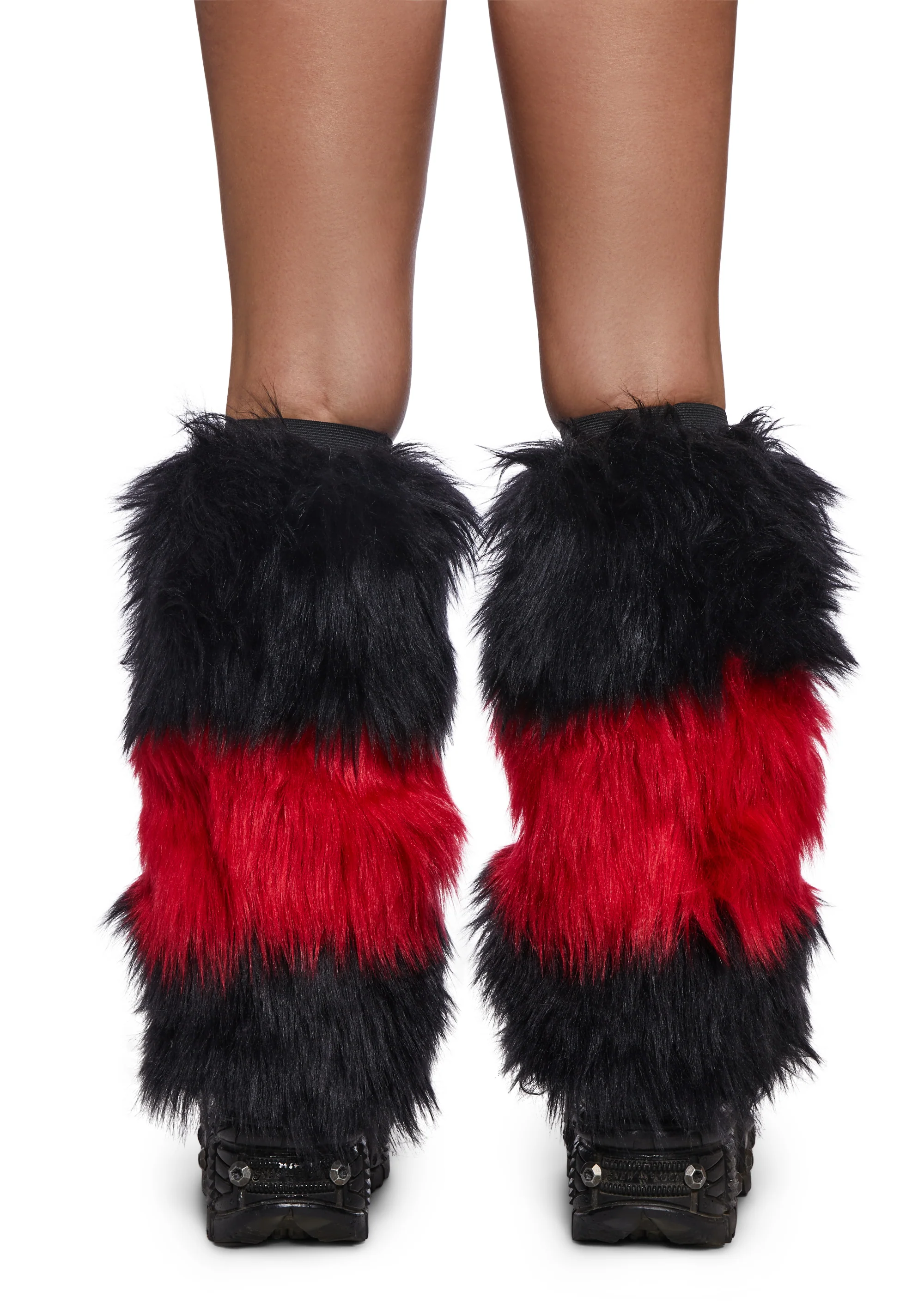 Crimson Chaos Striped Fur Leg Warmers - Image 2