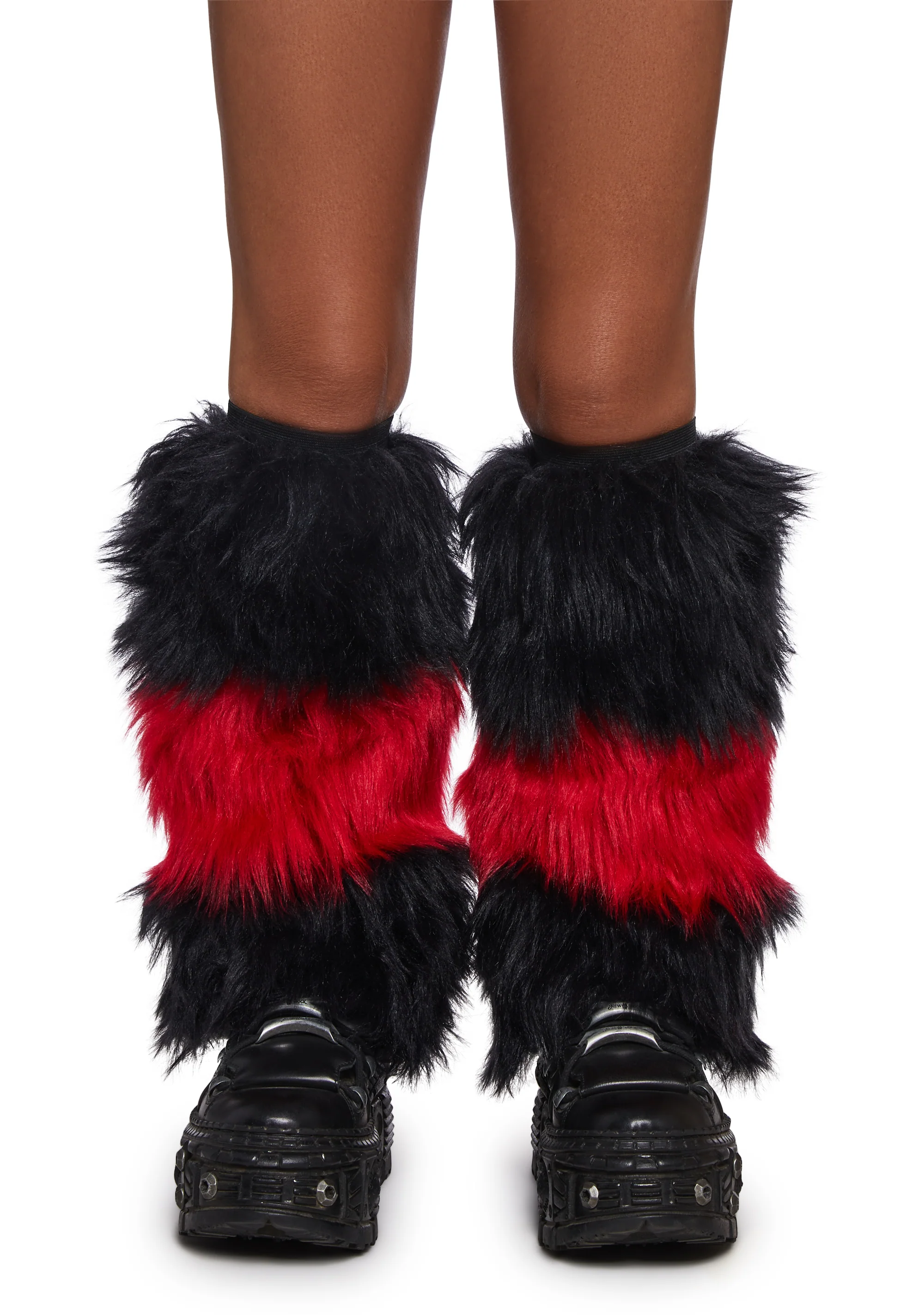 Crimson Chaos Striped Fur Leg Warmers - Image 3