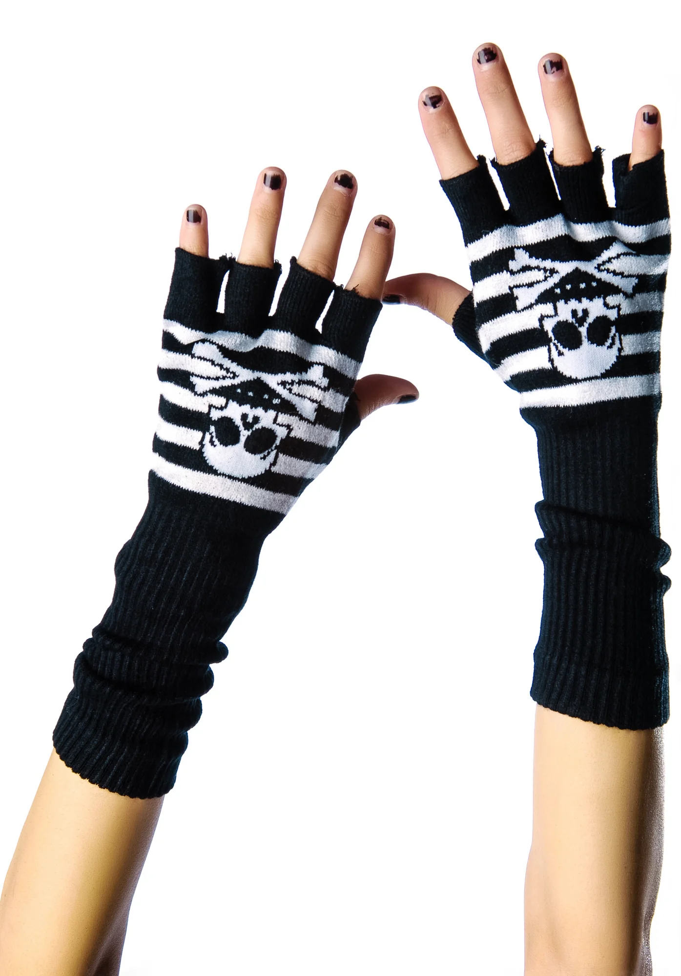 Striped Skelly Fingerless Gloves - Image 3