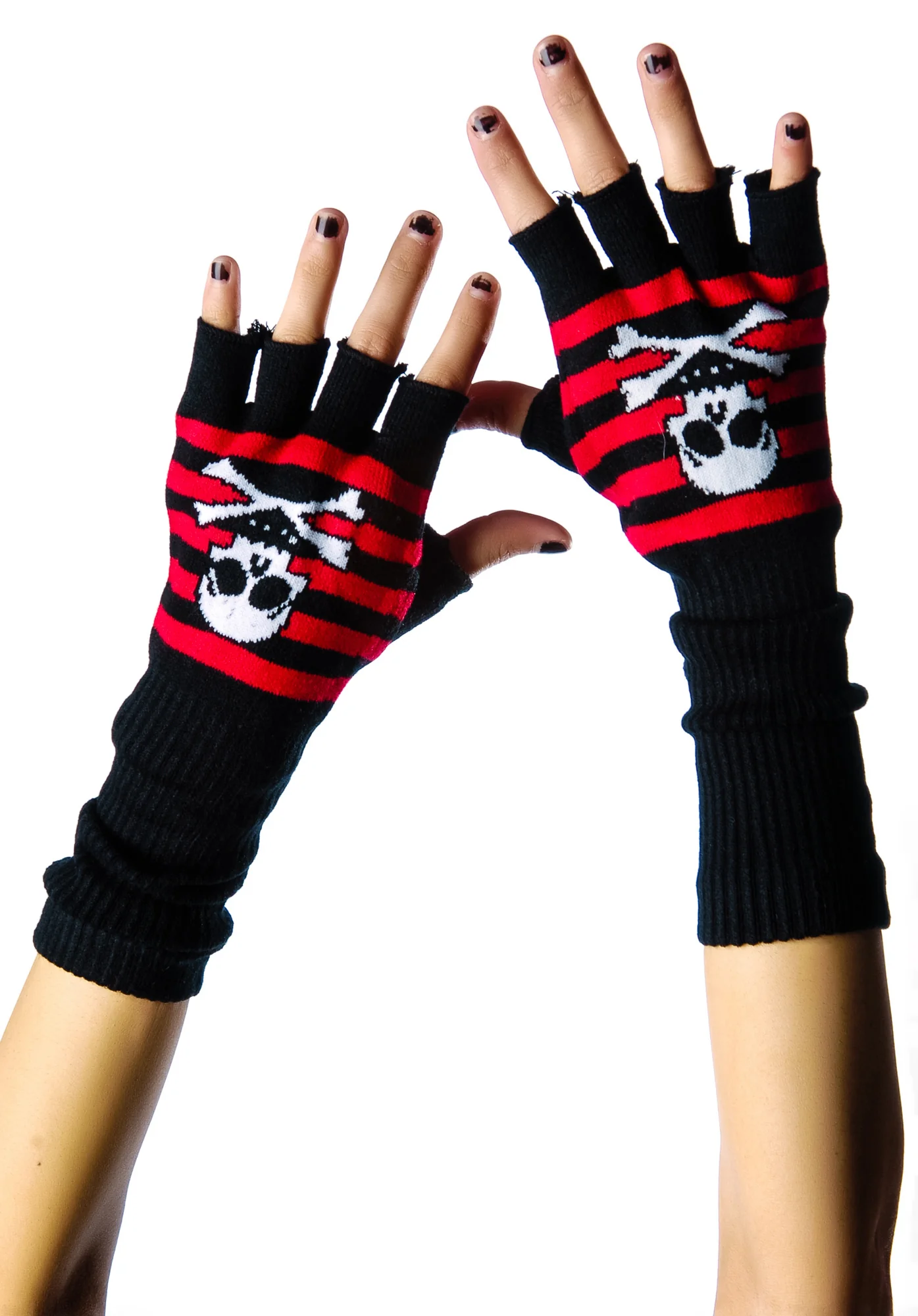 Striped Skelly Fingerless Gloves - Image 4