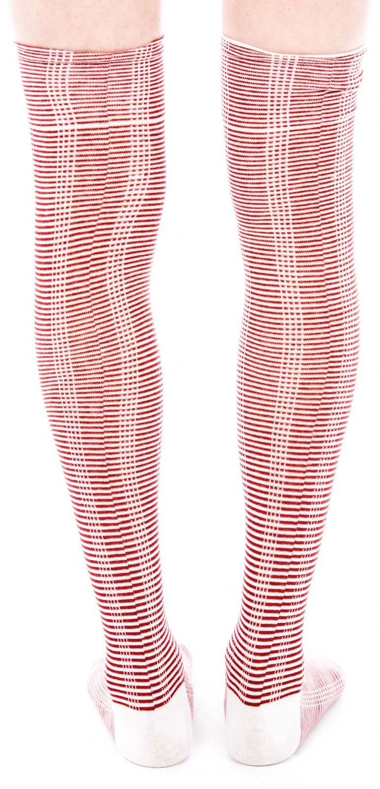 Striped Thigh High Socks - Red - Image 6